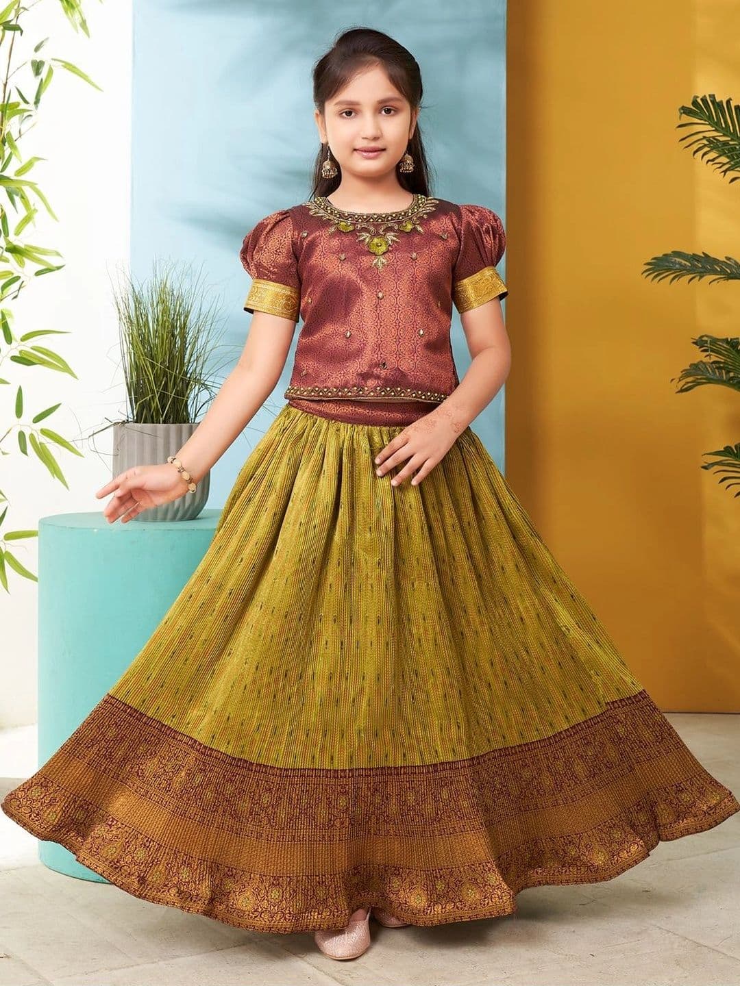 BAESD Girls Embellished Thread Work Ready to Wear Lehenga & - view 1