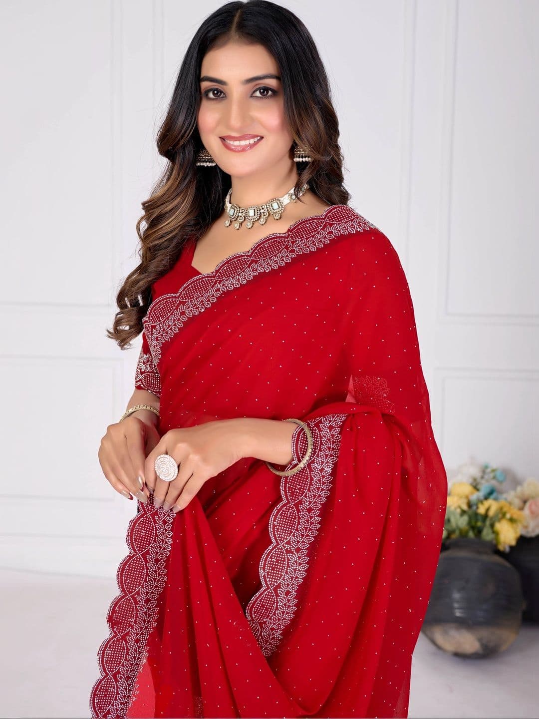 RENBRIZA Embellished Poly Georgette Saree - view 1