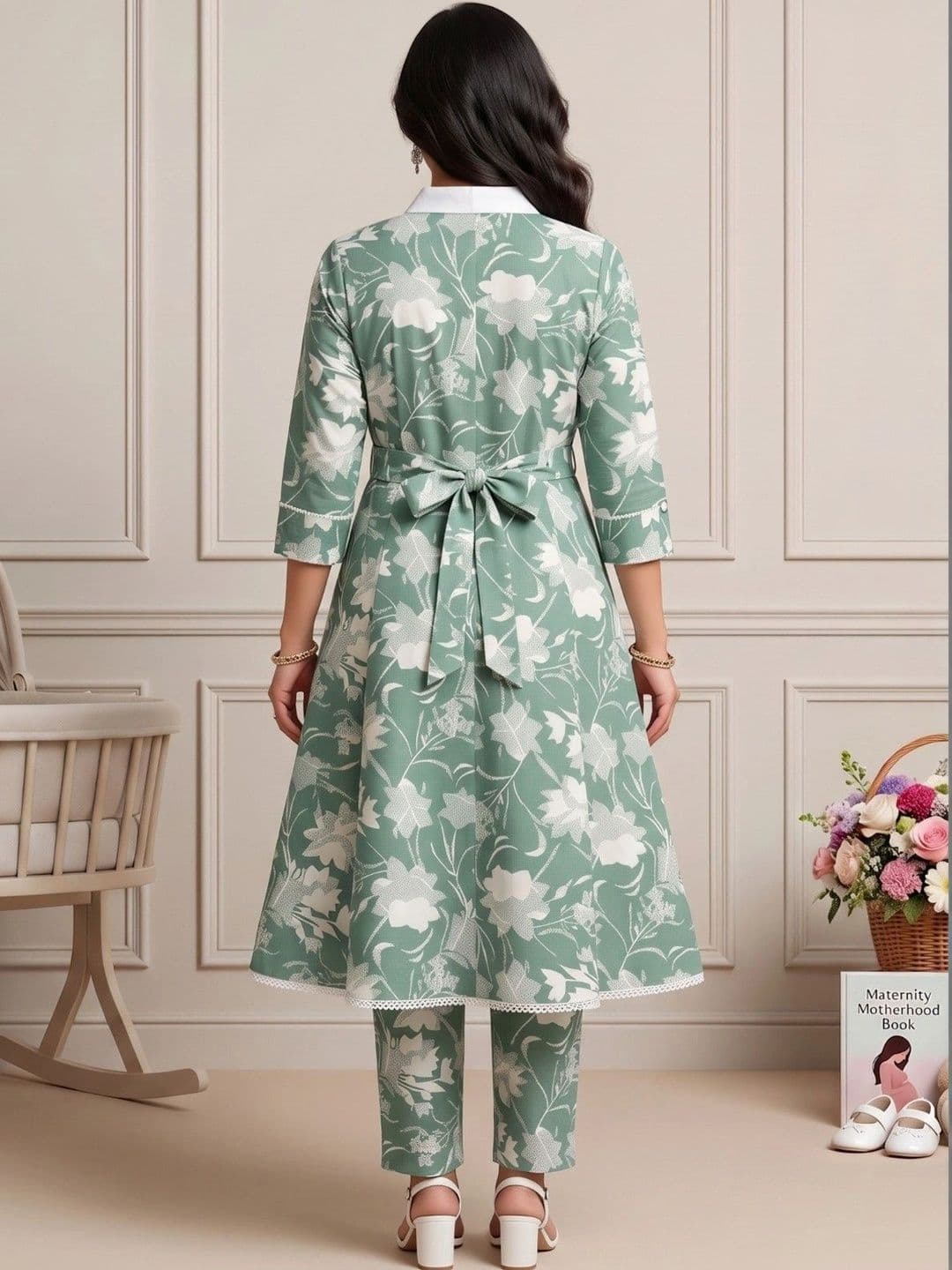 DUMMY SHAPE Women Floral Printed Empire Kurta with Trousers thumbnail 3