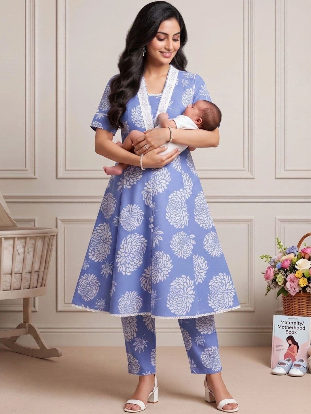 DUMMY SHAPE Women Floral Printed Empire Kurta with Trousers thumbnail 3