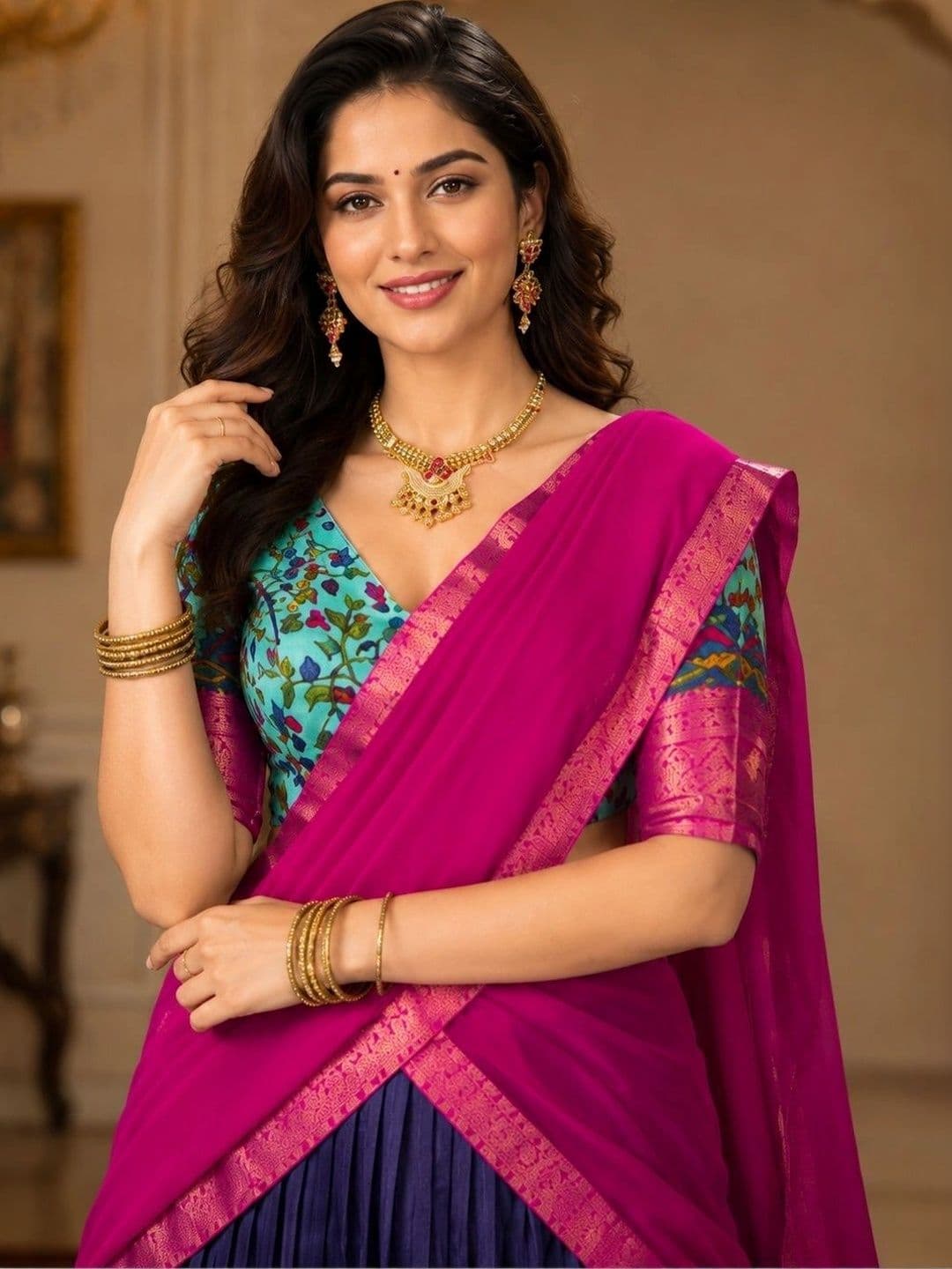 KALINI Printed Ready to Wear Lehenga & Unstitched Blouse With Dupatta thumbnail 2
