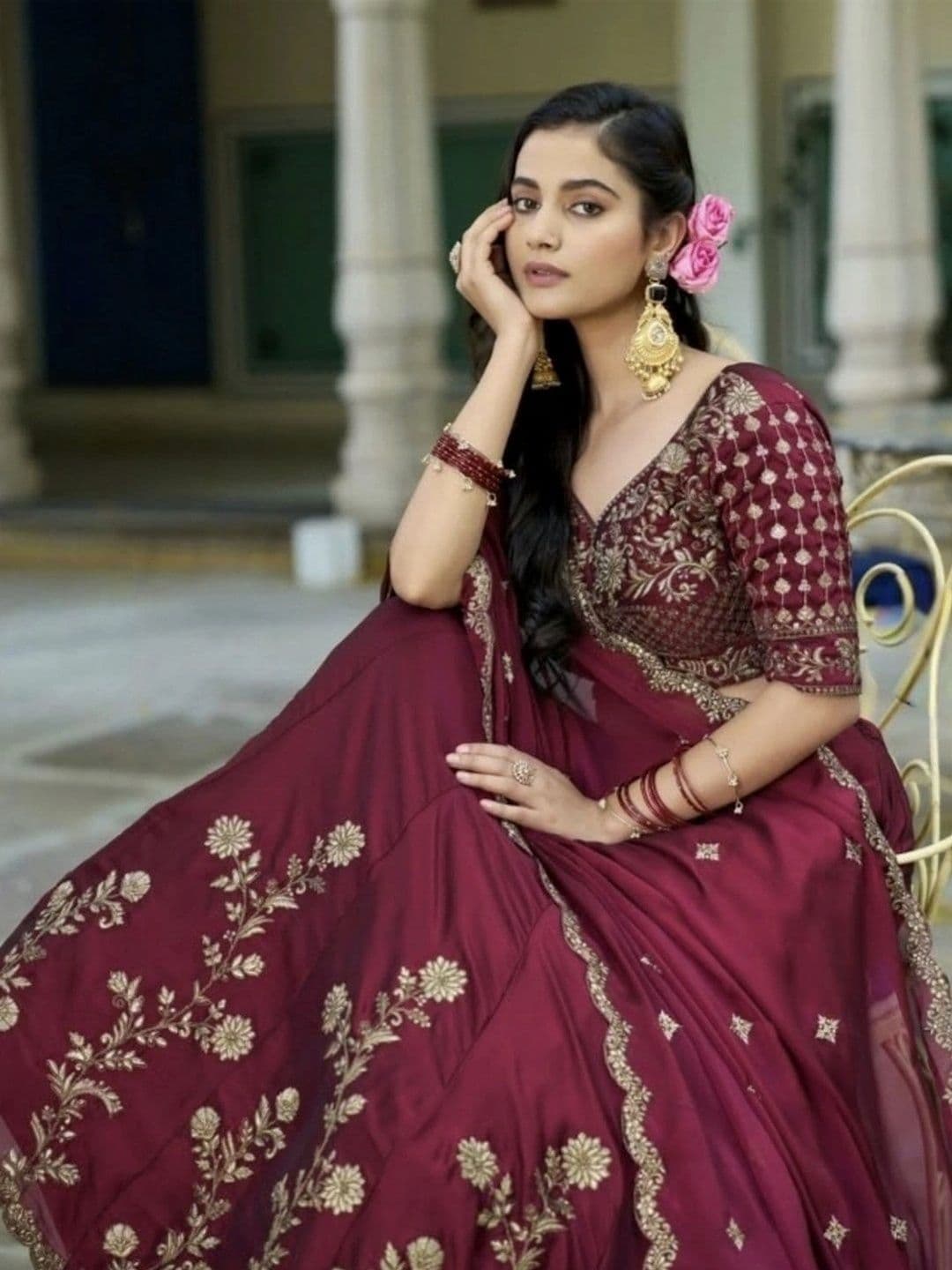 KALINI Embroidered Ready to Wear Lehenga & Unstitched Blouse With Dupatta thumbnail 5