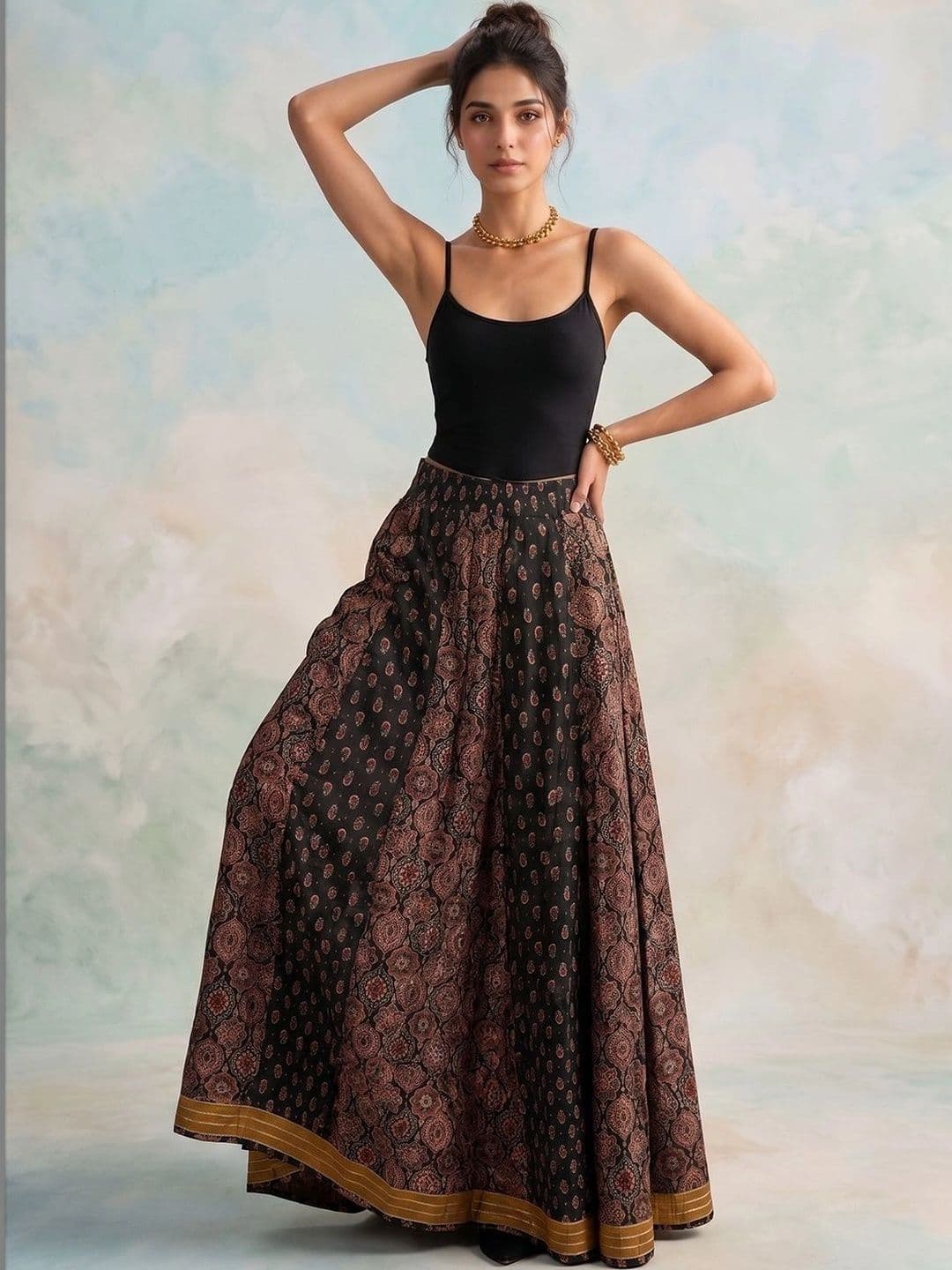 AADVIKA Women Cotton Cambric Paisley Maxi Flared Skirt thumbnail 7