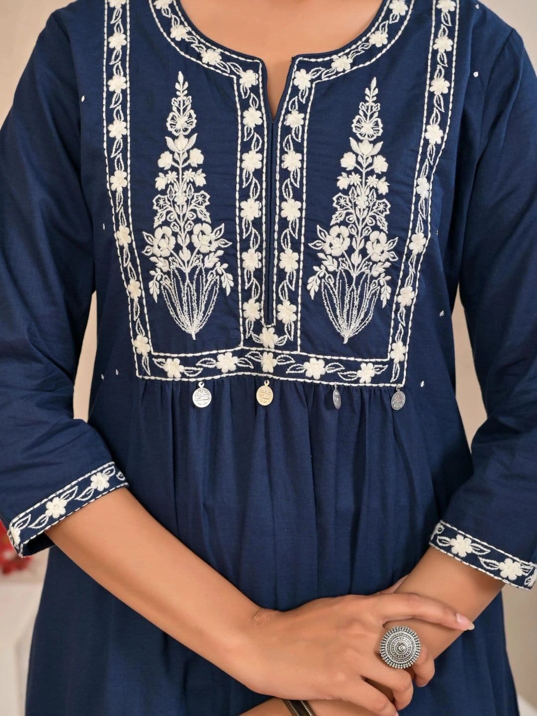 Yashee Women Ethnic Motifs Embroidered Empire Pure Cotton Kurta with Trousers & With Dupatta thumbnail 4