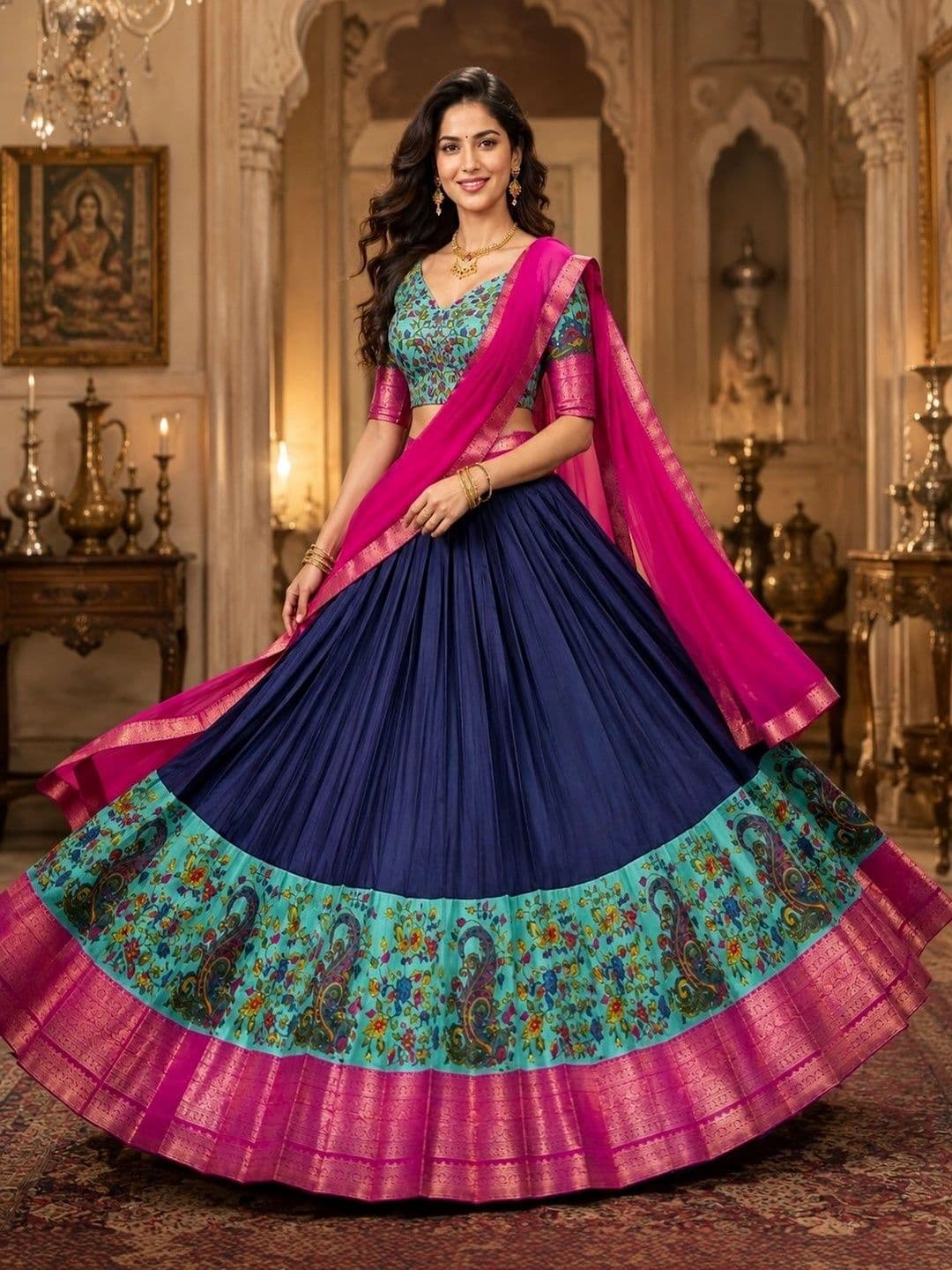 KALINI Printed Ready to Wear Lehenga & Unstitched Blouse With Dupatta thumbnail 5