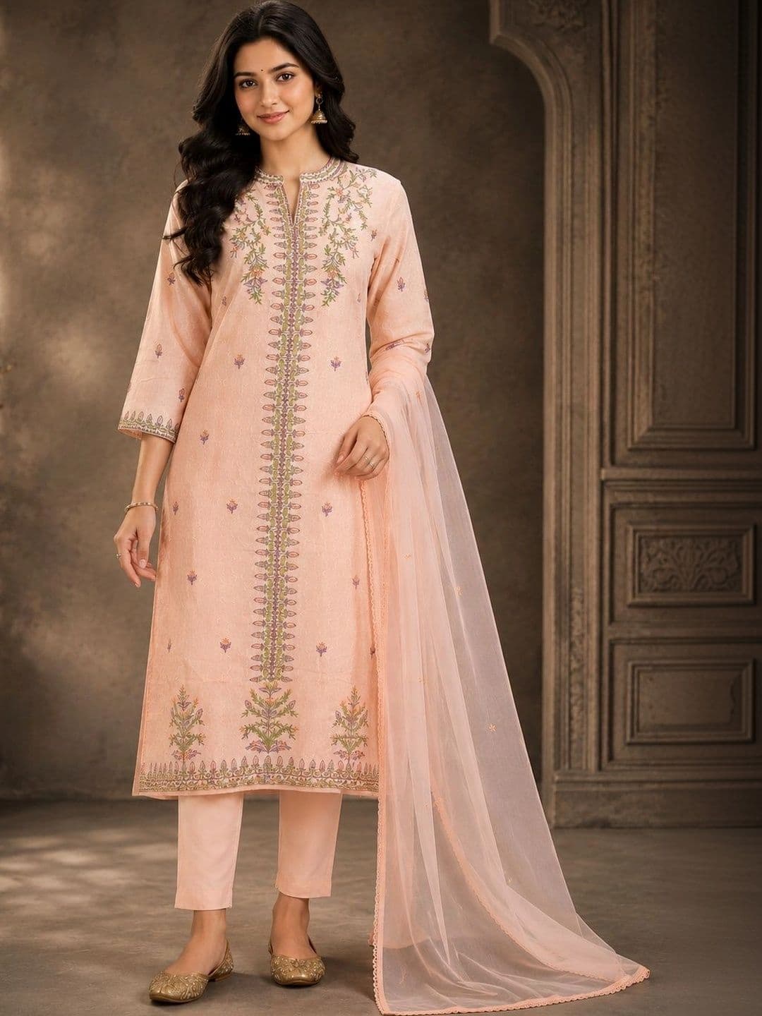 Anouk Women Ethnic Motifs Embroidered Regular Thread Work Pure Cotton Kurta with Trousers & With Dupatta - view 1