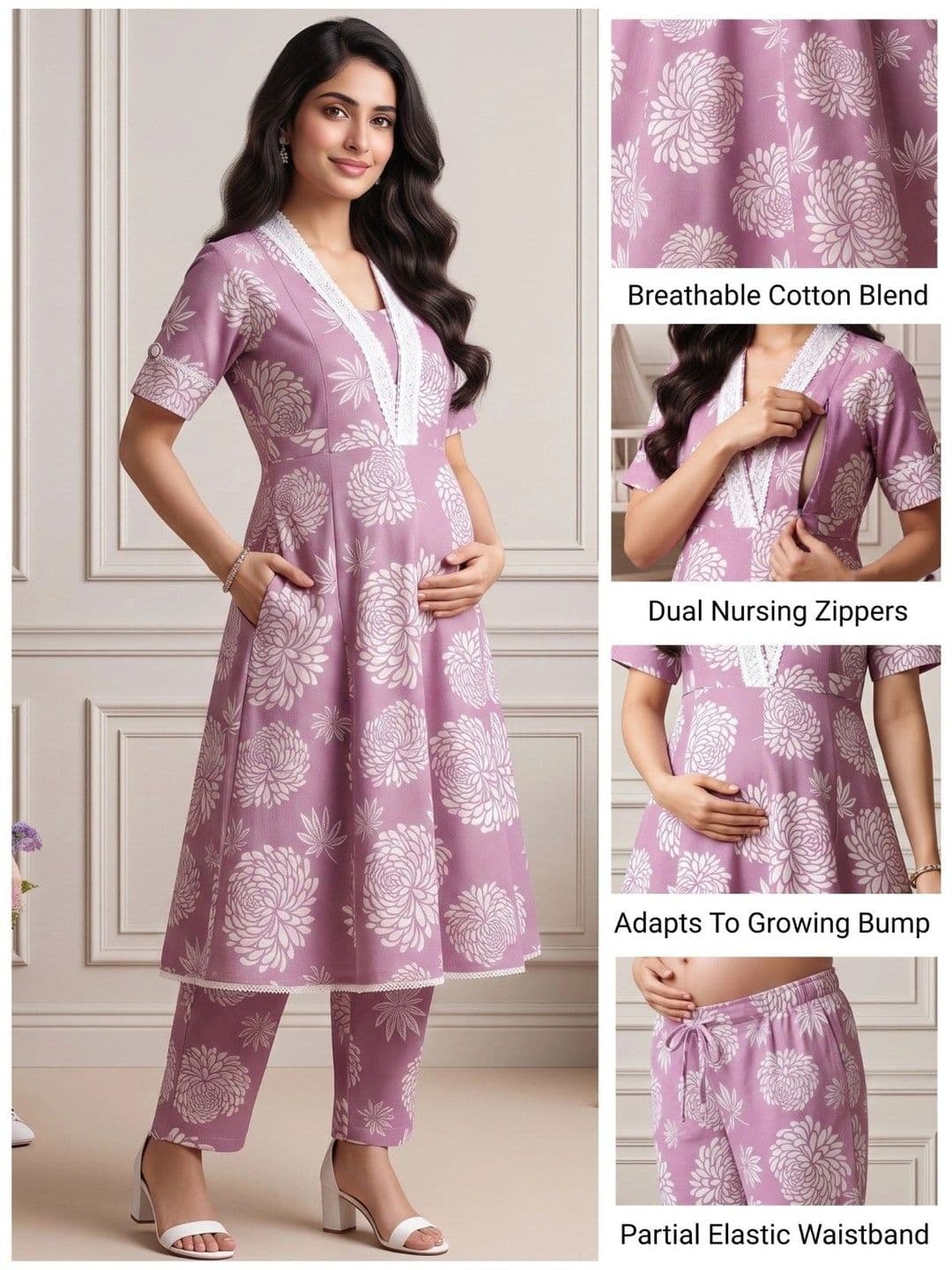 DUMMY SHAPE Women Floral Printed Empire Kurta with Trousers thumbnail 5