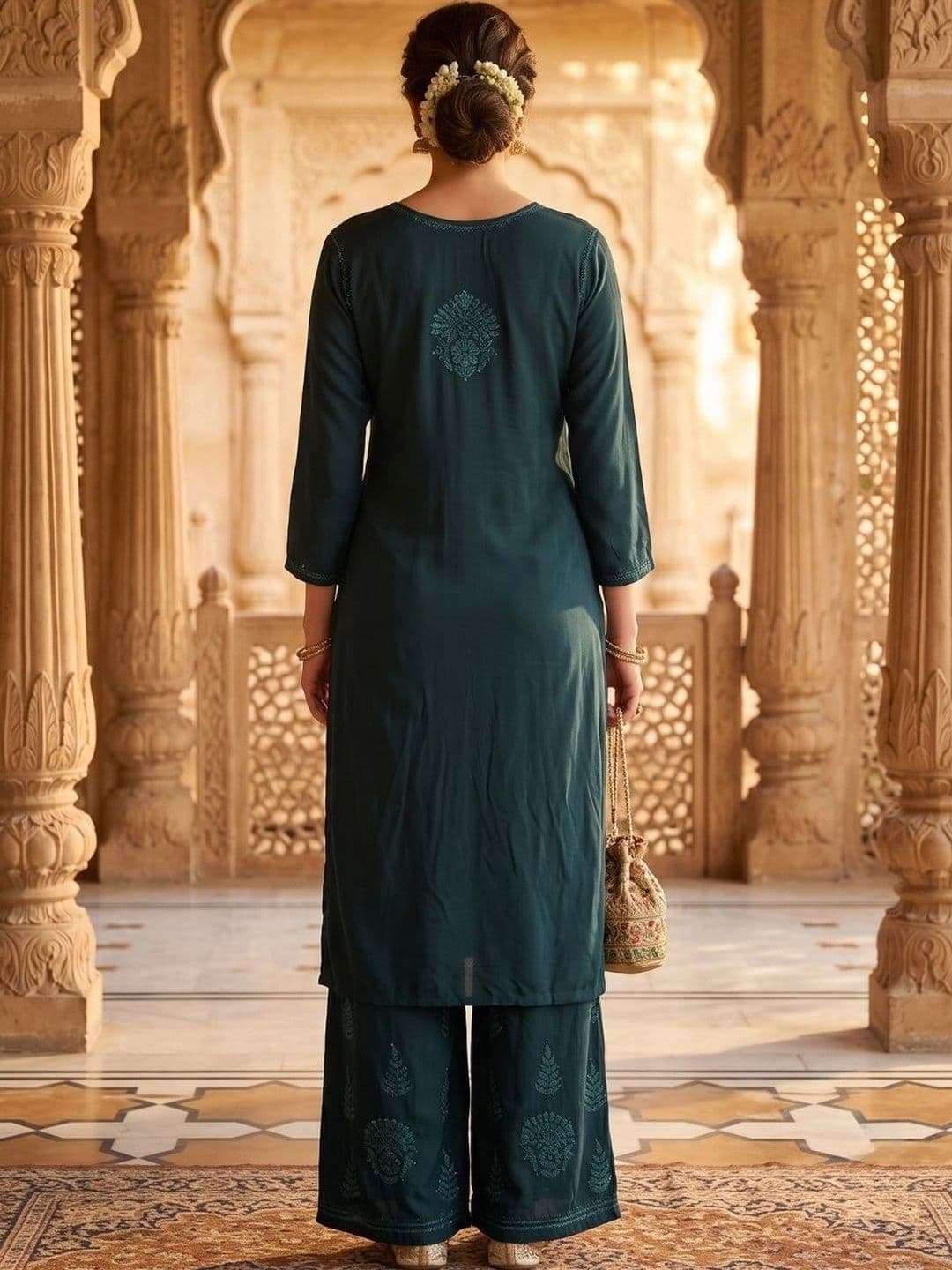 Meiraas Studios Women Ethnic Motifs Embroidered Regular Thread Work Kurta with Palazzos thumbnail 2