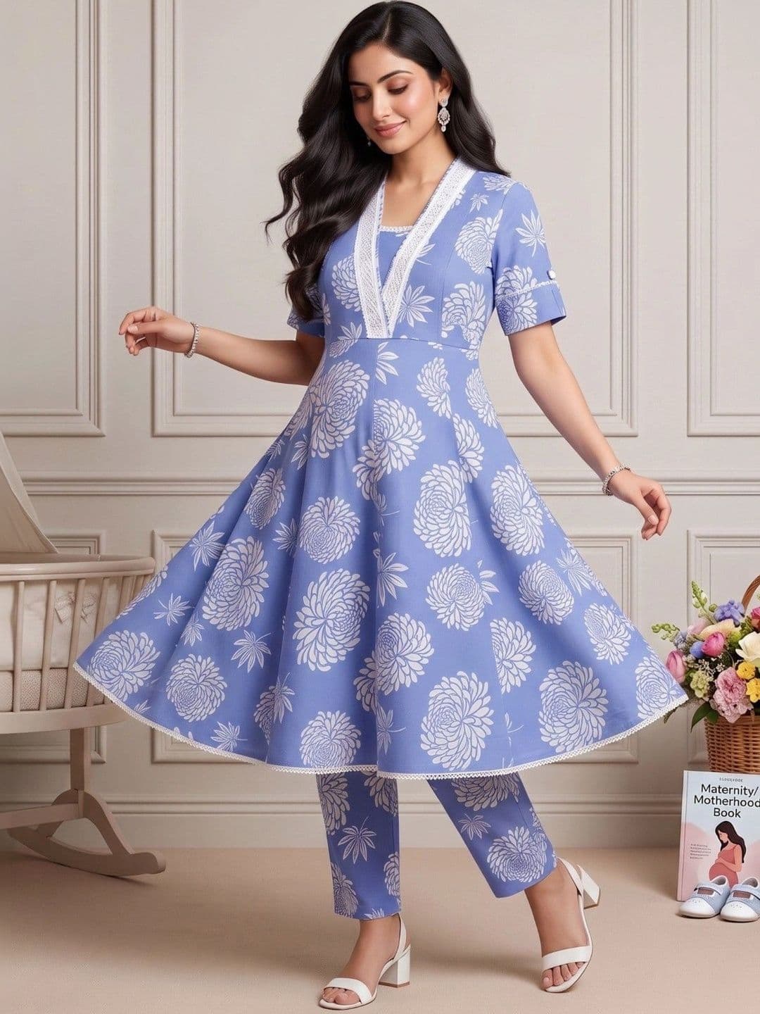 DUMMY SHAPE Women Floral Printed Empire Kurta with Trousers thumbnail 7
