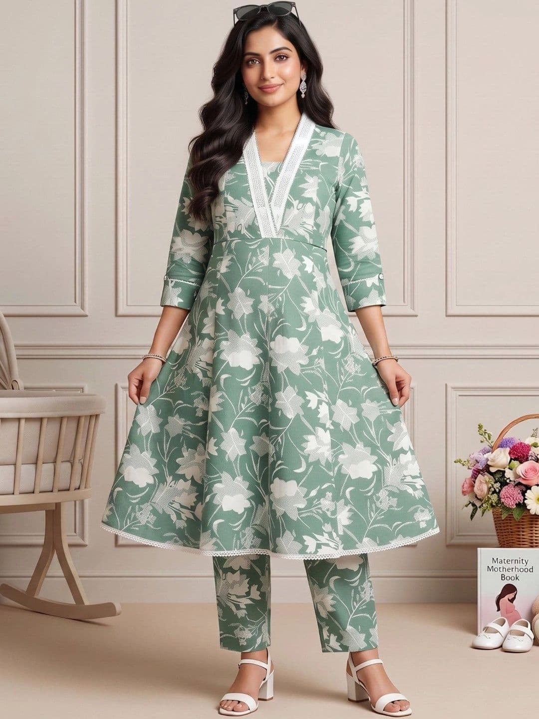 DUMMY SHAPE Women Floral Printed Empire Kurta with Trousers thumbnail 2