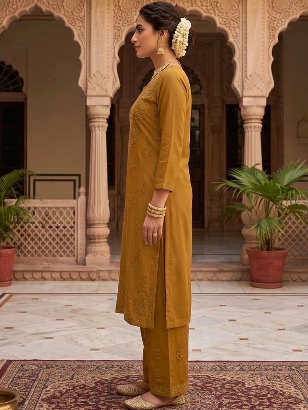 Meiraas Studios Women Ethnic Motifs Embroidered Regular Thread Work Kurta with Palazzos thumbnail 6