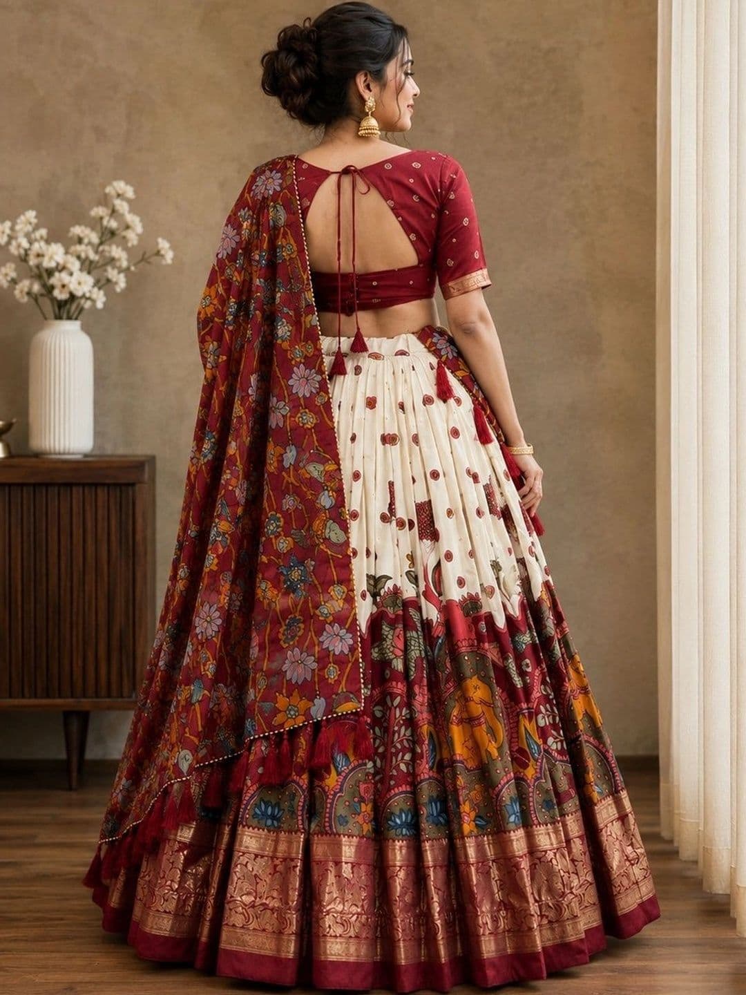 KALINI Embellished Thread Work Ready to Wear Lehenga & Unstitched Blouse With Dupatta thumbnail 6