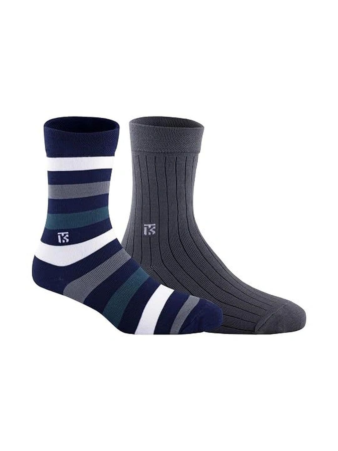 Kikitoes Men Pack of 2 Bamboo Crew Socks Striped Ribbed Soft Breathable thumbnail 6