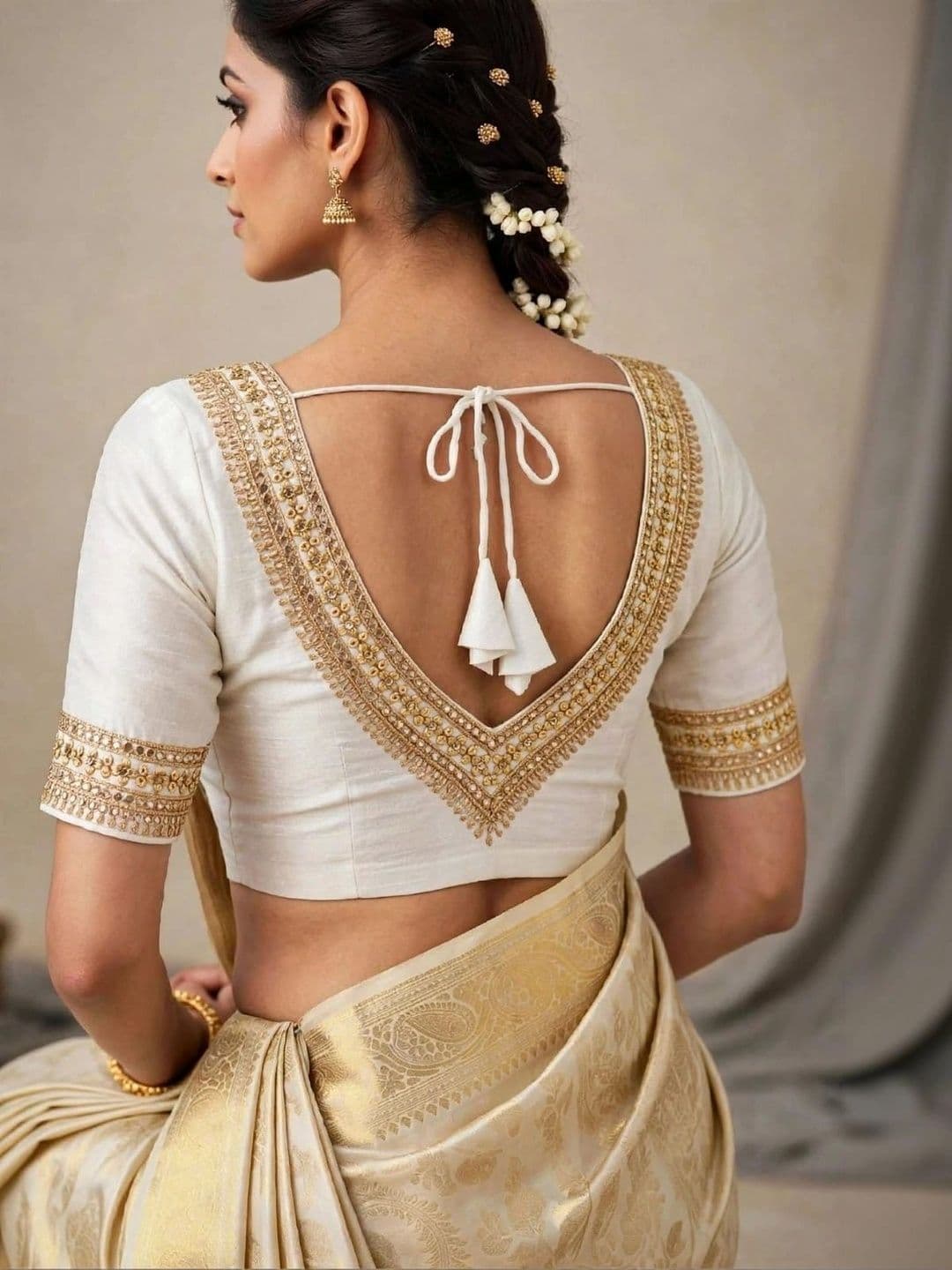 Binatex Cotton Embellished Zari Saree Blouse - view 1