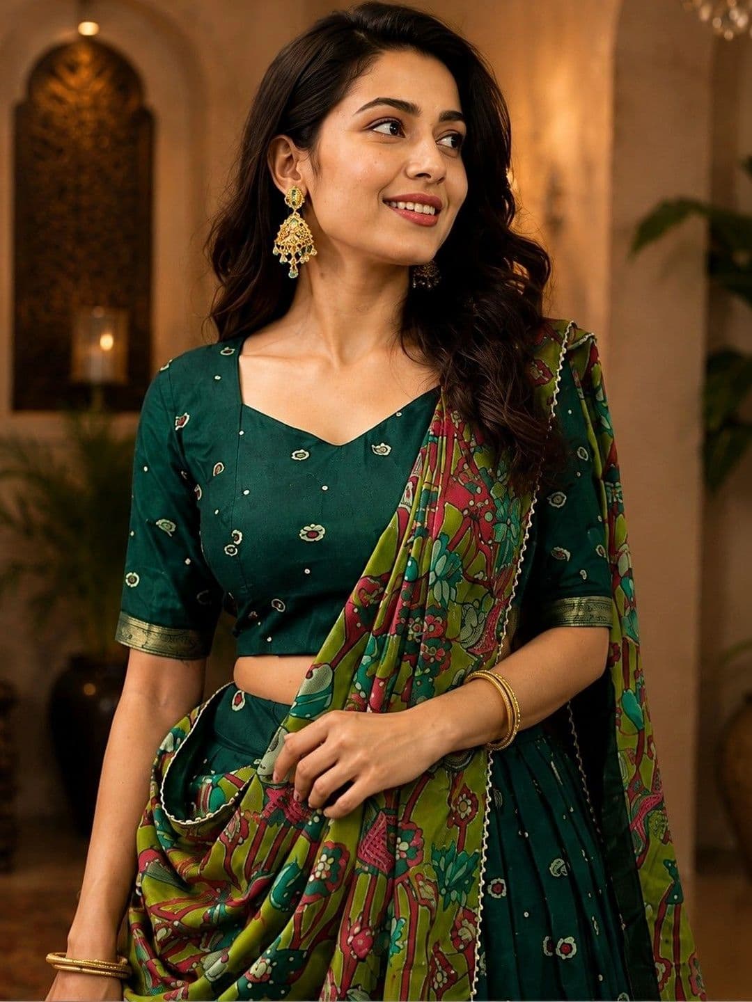 KALINI Embellished Thread Work Ready to Wear Lehenga & Unstitched Blouse With Dupatta thumbnail 5