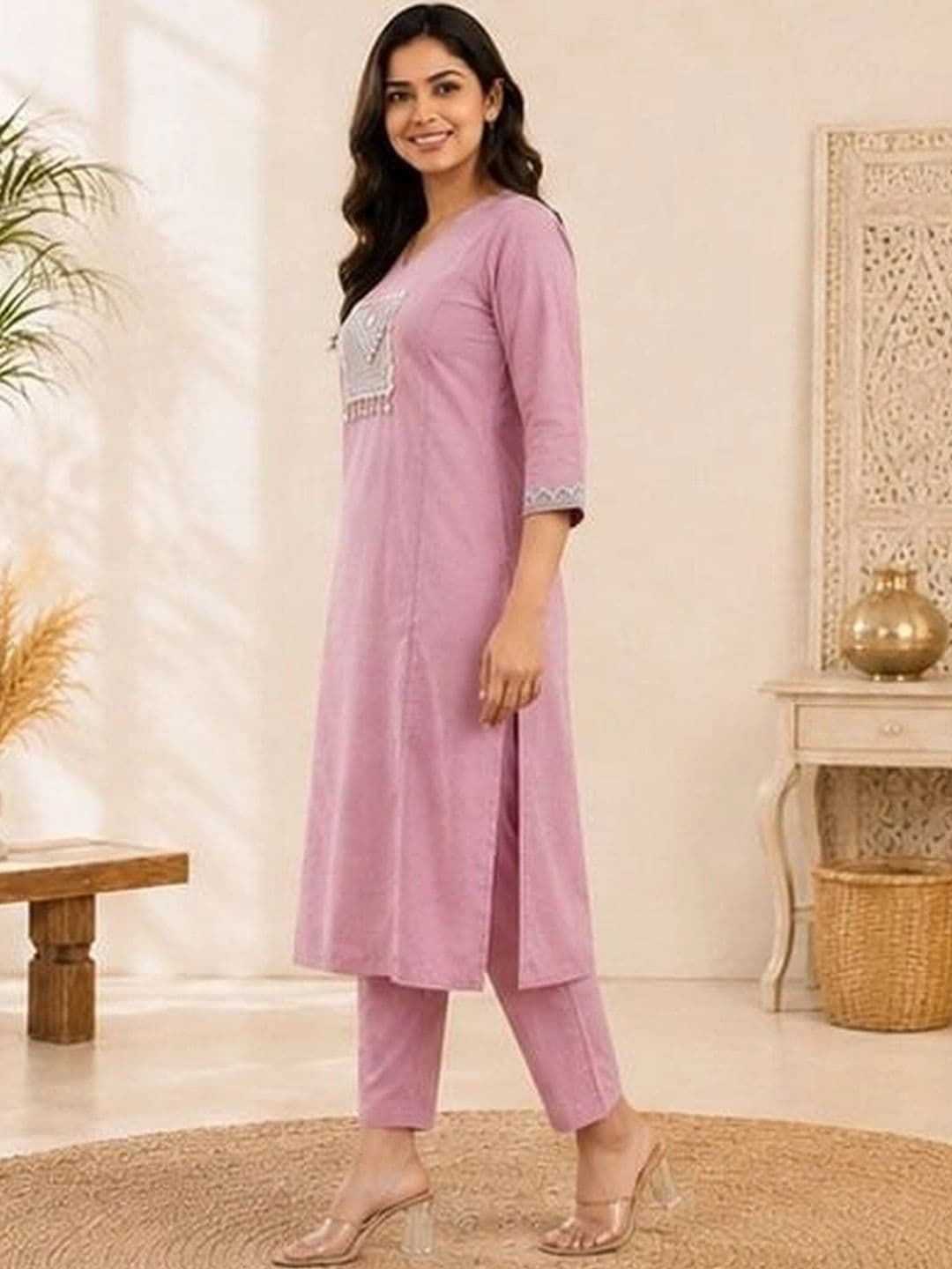 Sangria Women Ethnic Motifs Embroidered Regular Thread Work Pure Cotton Kurta with Trousers thumbnail 2