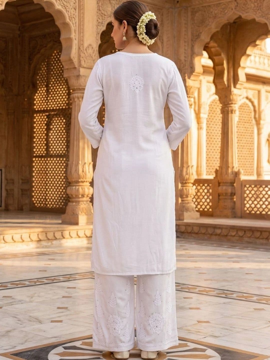 Meiraas Studios Women Ethnic Motifs Embroidered Regular Mirror Work Kurta with Palazzos thumbnail 4