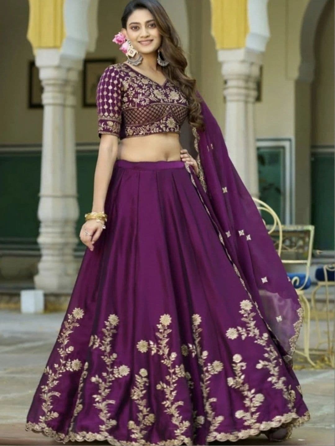 KALINI Embellished Ready to Wear Lehenga & Unstitched Blouse With Dupatta thumbnail 4