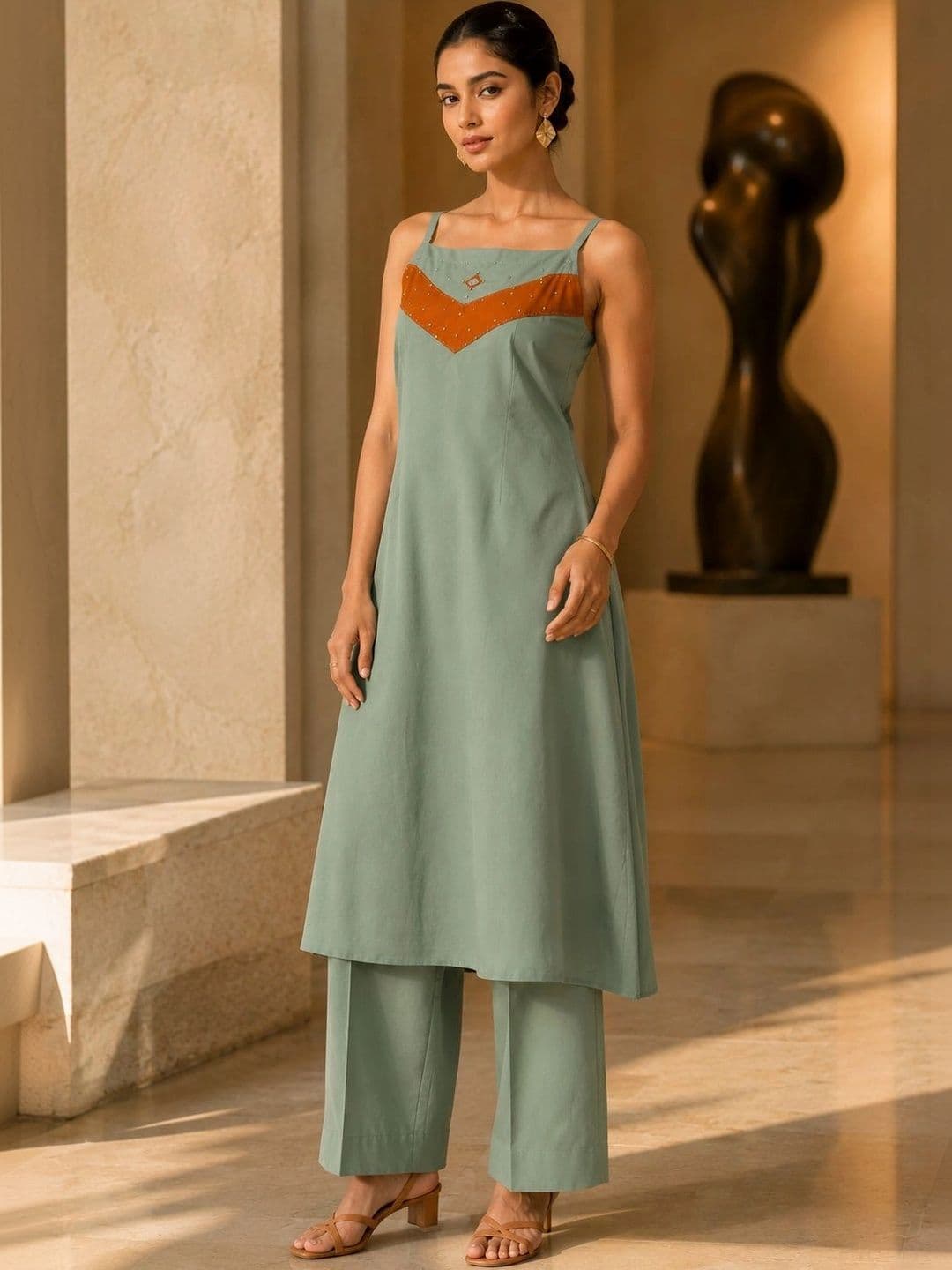 BANSARI COLLECTION Women Ethnic Motifs Regular Beads and Stones Pure Cotton Kurta with Trousers thumbnail 2