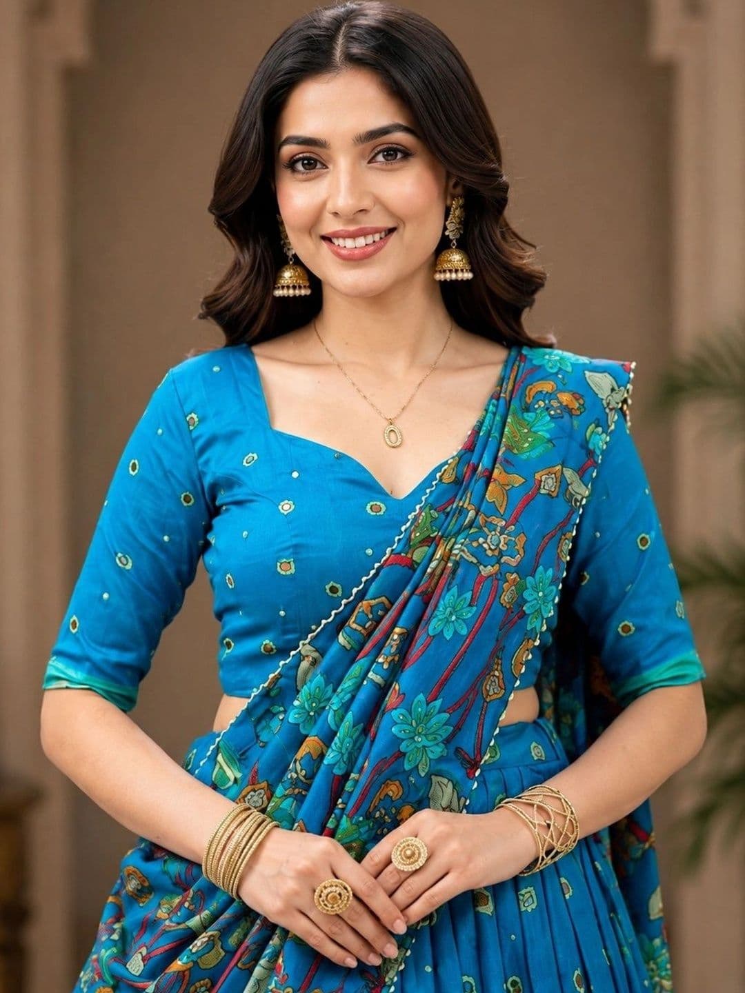 KALINI Printed Ready to Wear Lehenga & Unstitched Blouse With Dupatta thumbnail 5