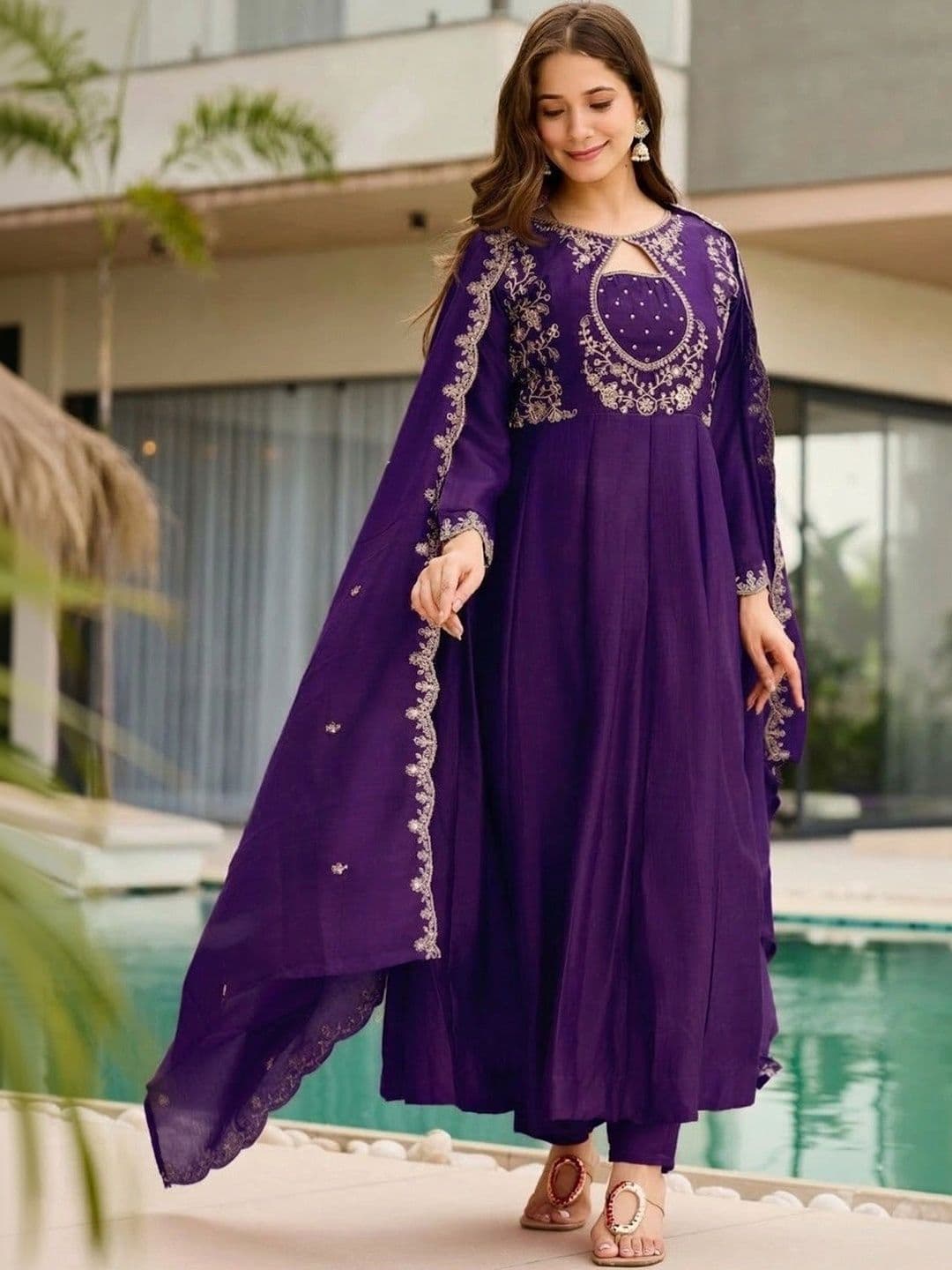 KALINI Women Ethnic Motifs Embroidered Empire Thread Work Kurta with Trousers & With Dupatta thumbnail 2