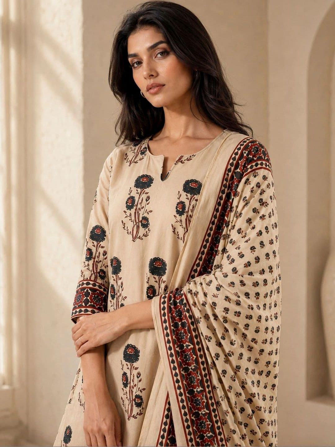 BANSARI COLLECTION Women Ethnic Motifs Printed Regular Pure Cotton Kurta with Palazzos & With Dupatta thumbnail 5