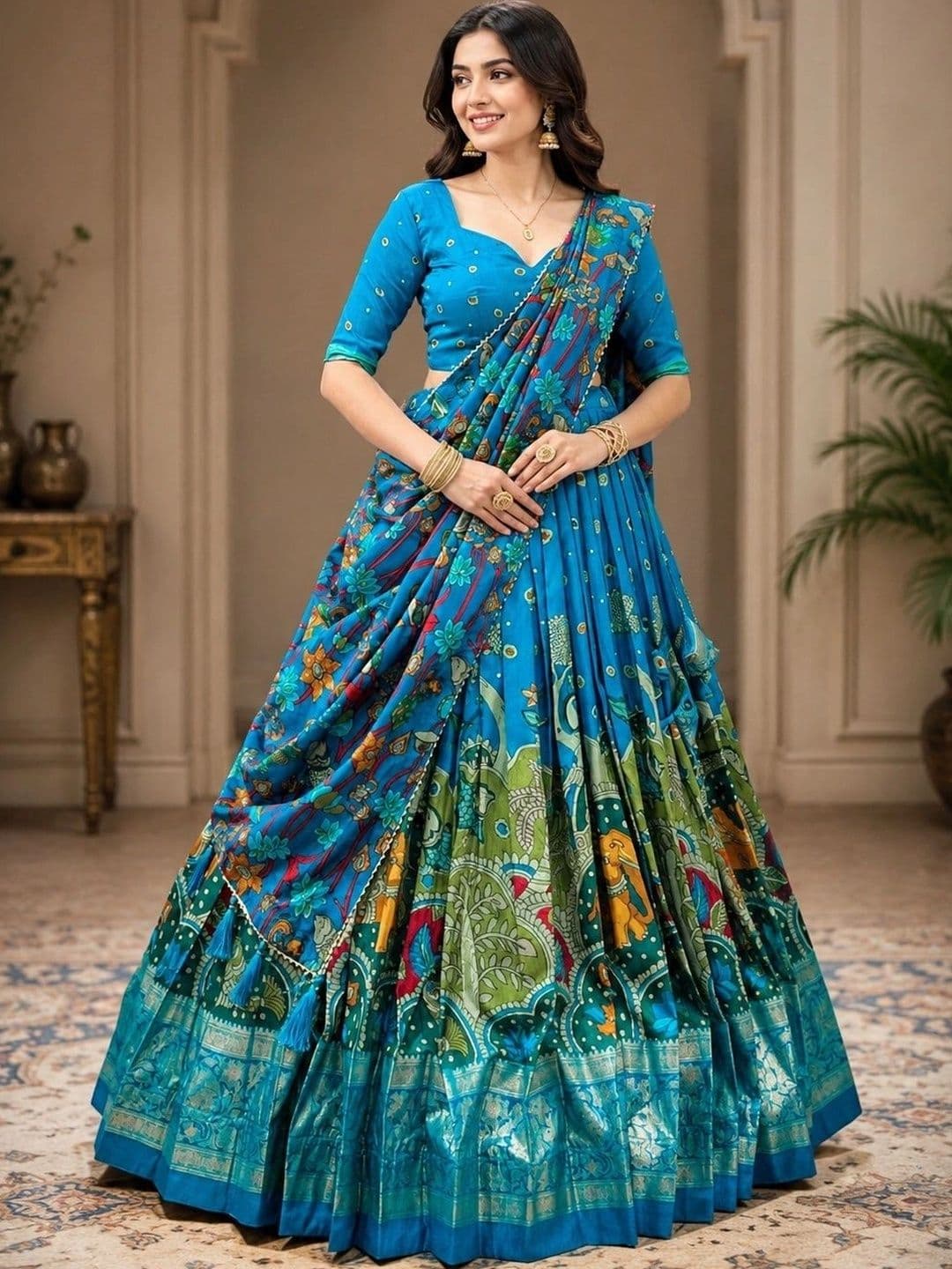 KALINI Printed Ready to Wear Lehenga & Unstitched Blouse With Dupatta thumbnail 4