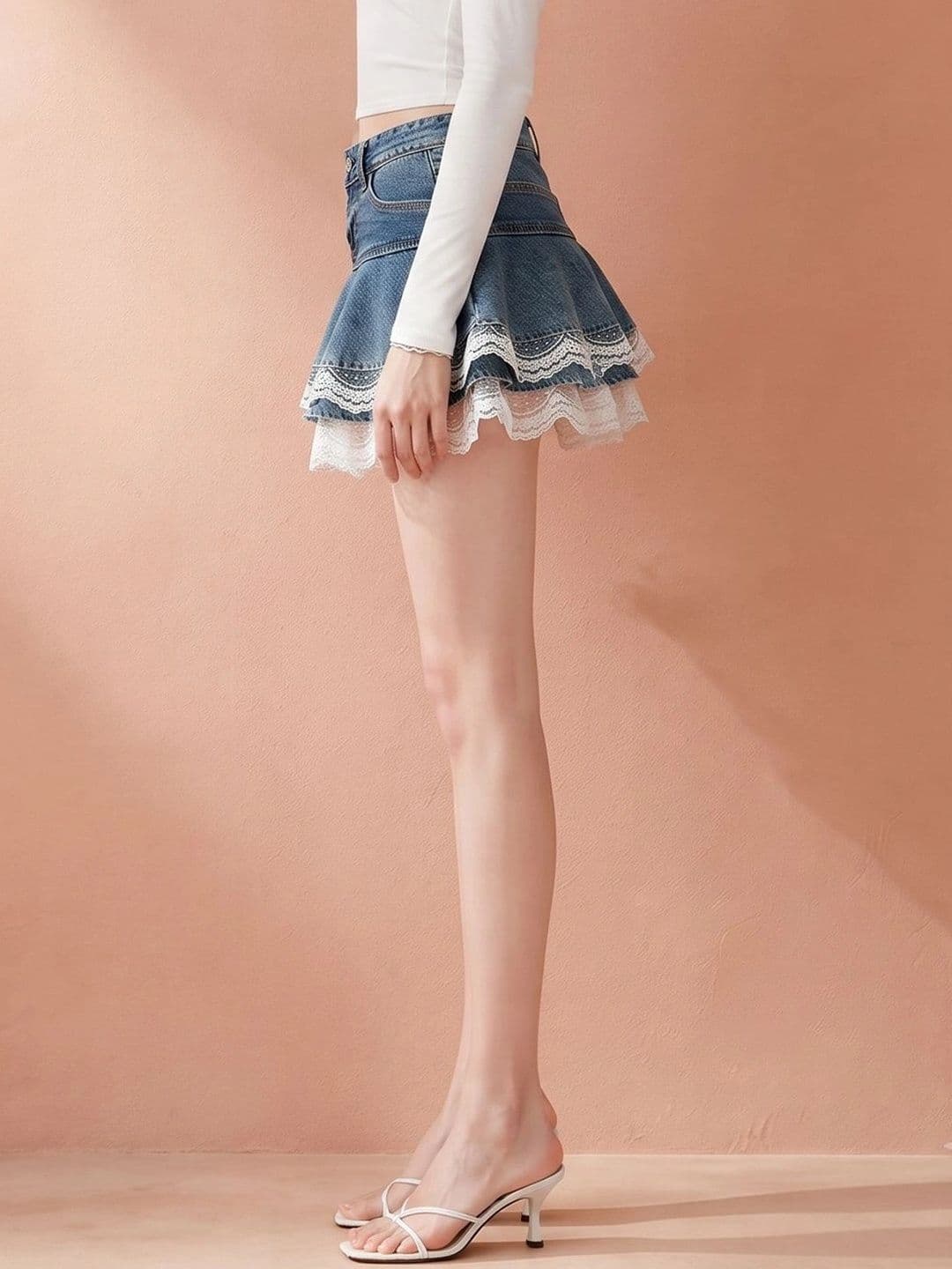 ATELIER REBEL Women Lace Frills Bows and Ruffles Mini Flared Skirt thumbnail 4