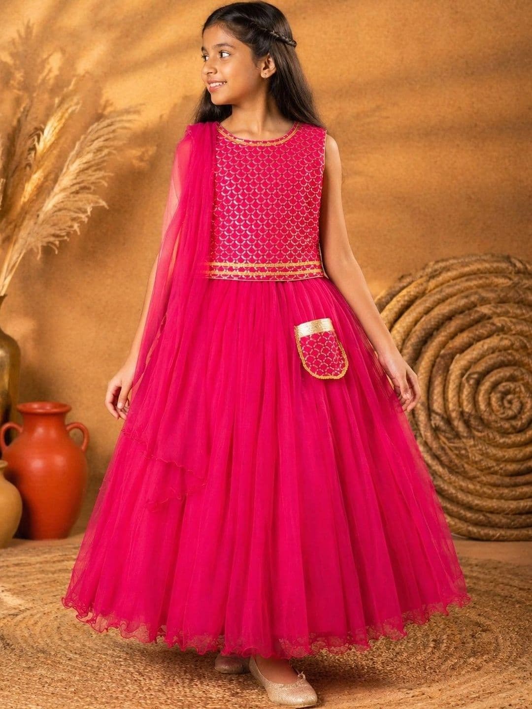 BAESD Girls Embellished Sequinned Ready to Wear Lehenga & Blouse Taping - view 1