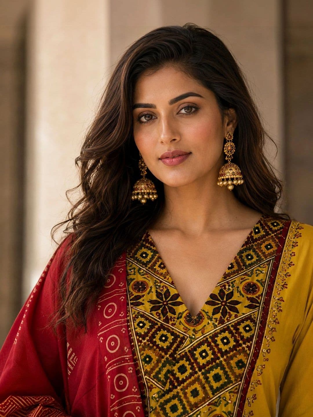 BANSARI COLLECTION Women Ethnic Motifs Embroidered Empire Mirror Work Pure Cotton Kurta with Palazzos & With thumbnail 3