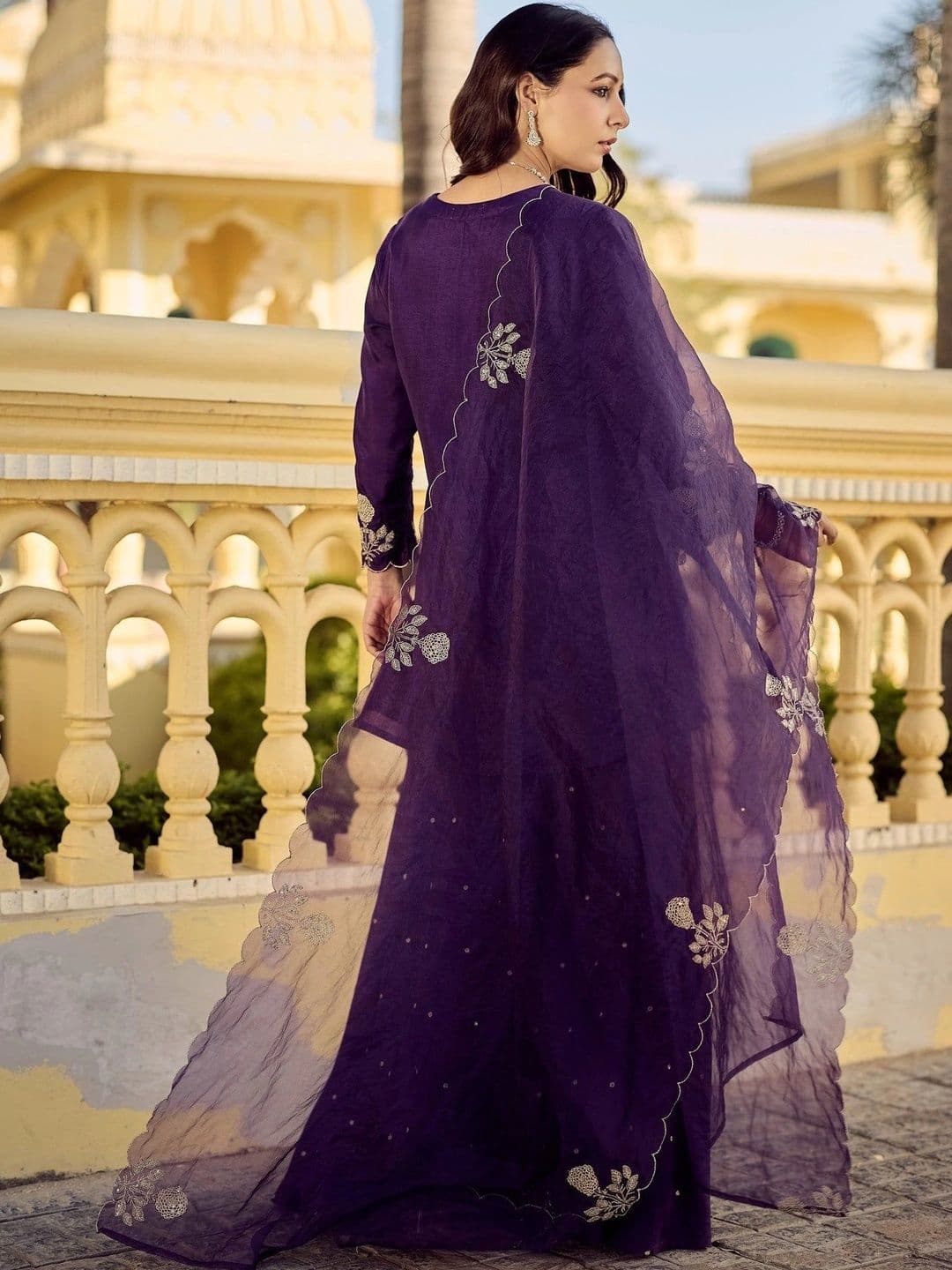 Aeristo Women Ethnic Motifs Embroidered Regular Thread Work Chanderi Silk Kurta with Sharara & With Dupatta thumbnail 7