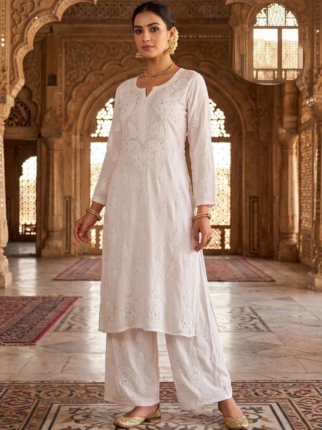 Meiraas Studios Women Ethnic Motifs Embroidered Regular Mirror Work Kurta with Palazzos - view 1
