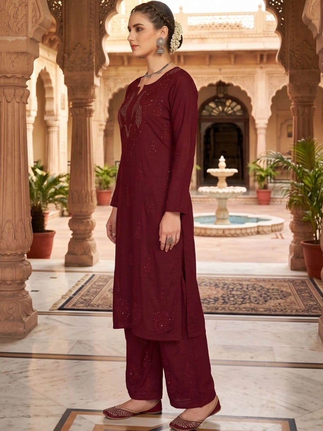 Meiraas Studios Women Ethnic Motifs Embroidered Regular Thread Work Kurta with Palazzos thumbnail 6