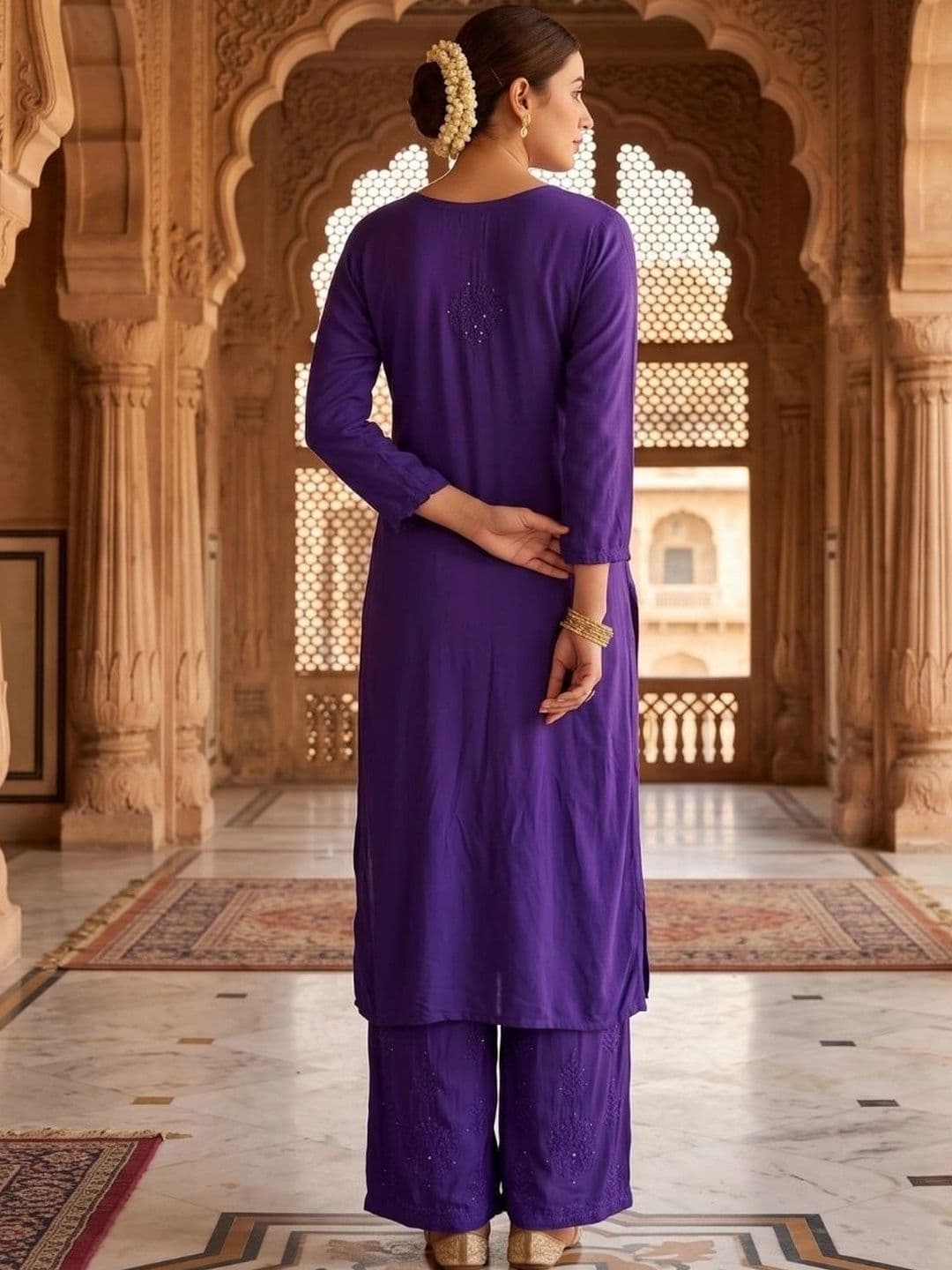 Meiraas Studios Women Ethnic Motifs Embroidered Regular Thread Work Kurta with Palazzos thumbnail 6