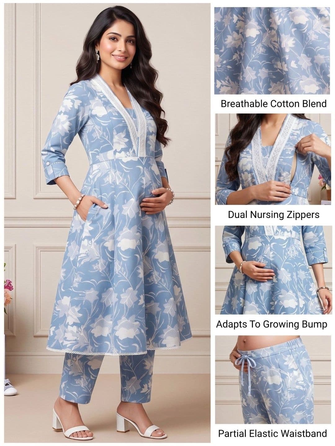 DUMMY SHAPE Women Floral Printed Empire Kurta with Trousers thumbnail 5