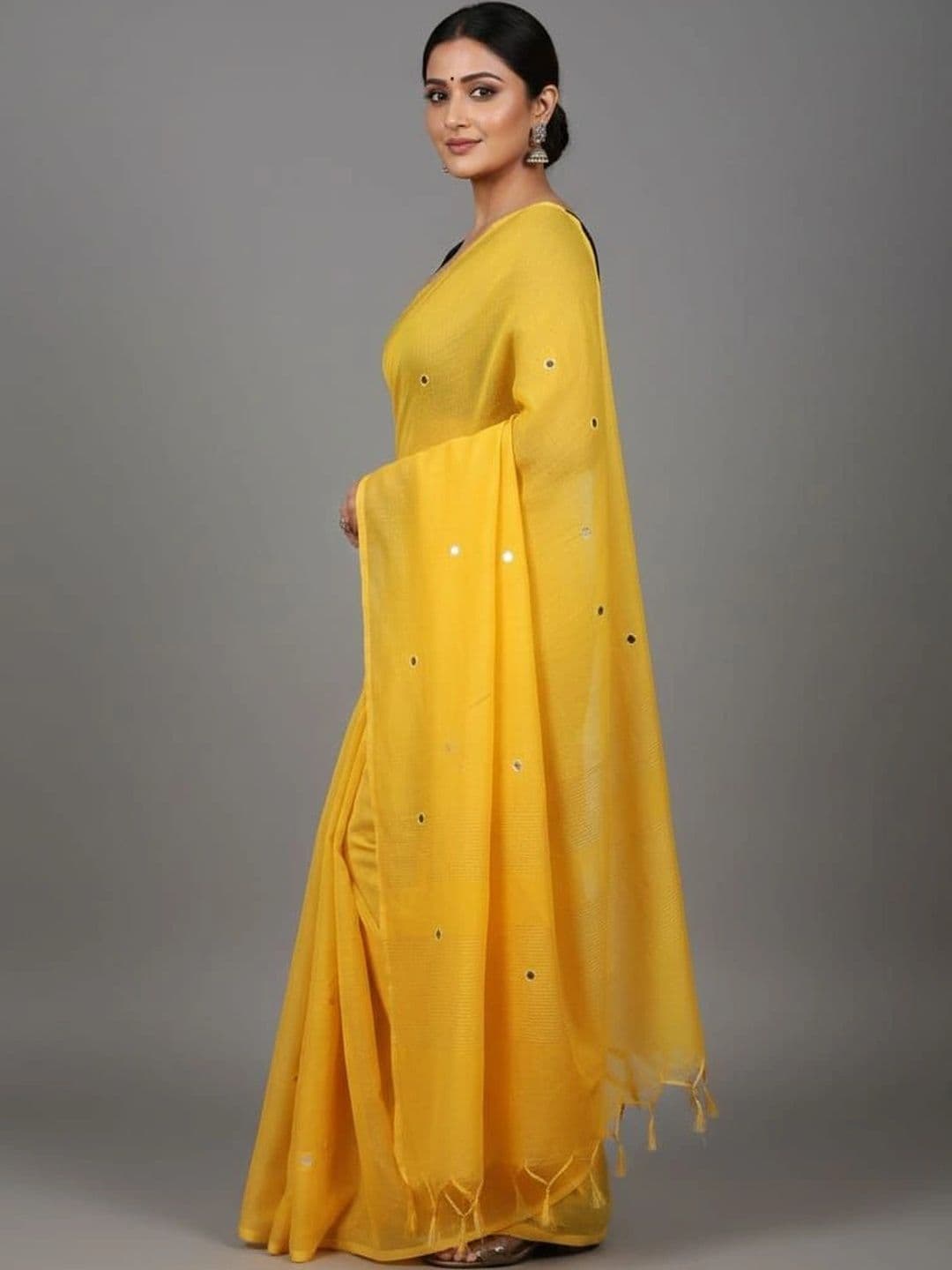 AURIC LOFT Mirror Work Pure Cotton Khadi Saree thumbnail 2