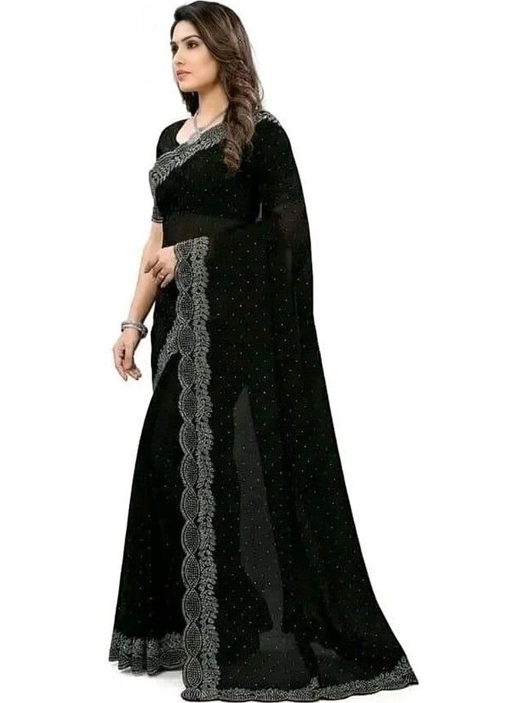 RENBRIZA Embroidered Poly Georgette Saree thumbnail 5