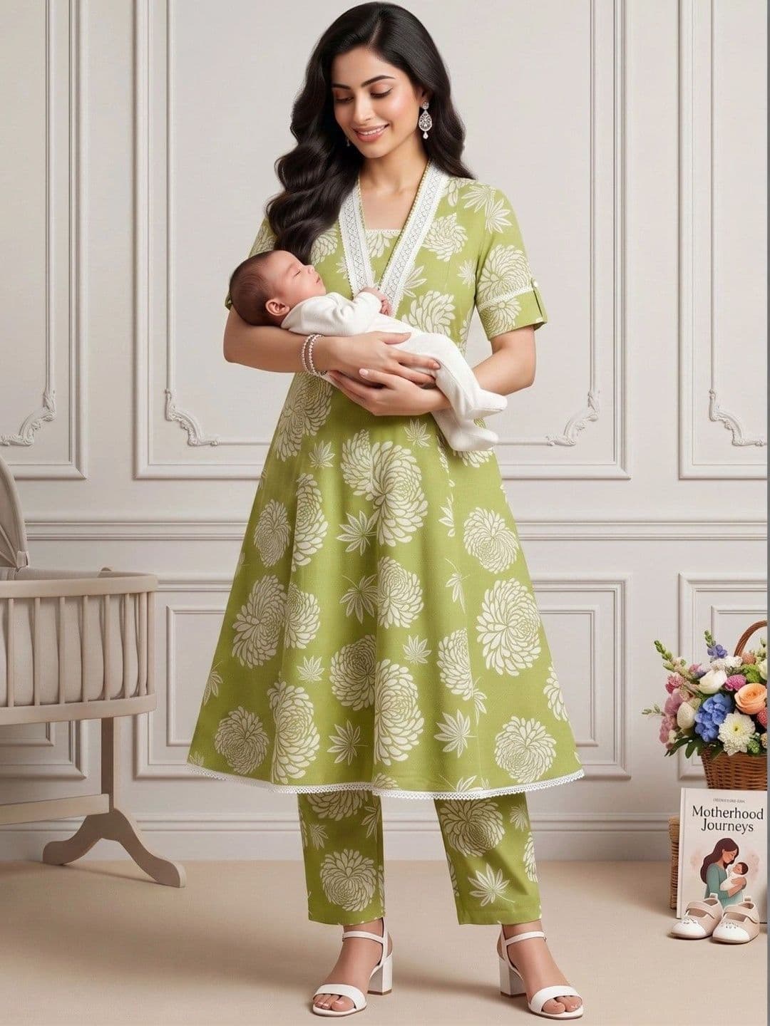 DUMMY SHAPE Women Floral Printed Empire Kurta with Trousers thumbnail 5