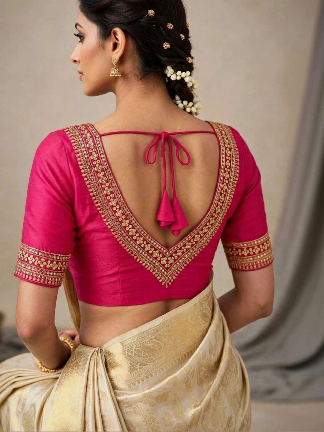 Binatex Cotton Embellished Zari Saree Blouse thumbnail 7