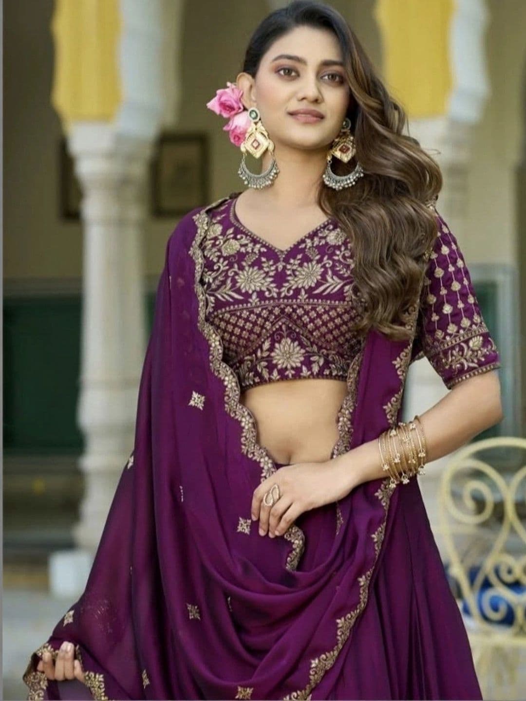 KALINI Embellished Ready to Wear Lehenga & Unstitched Blouse With Dupatta thumbnail 5