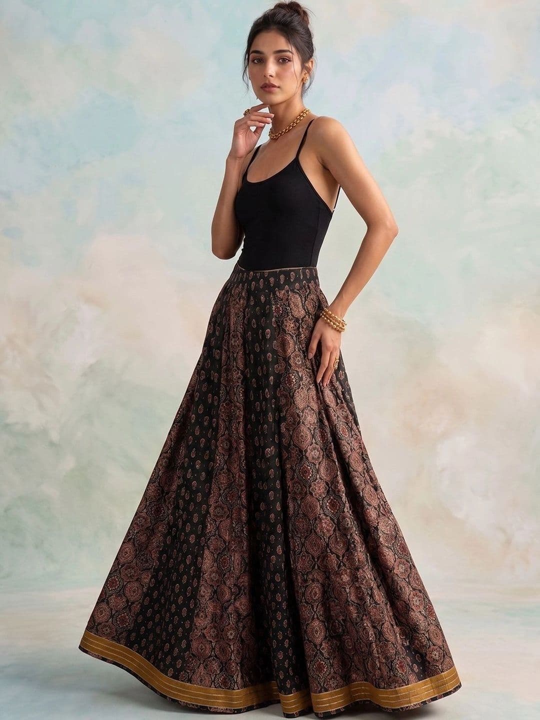 AADVIKA Women Cotton Cambric Paisley Maxi Flared Skirt thumbnail 6