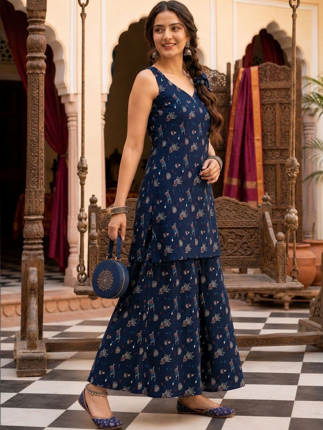 BEEGET FASHION Women Ethnic Motifs Printed Regular Kurta with Sharara thumbnail 6