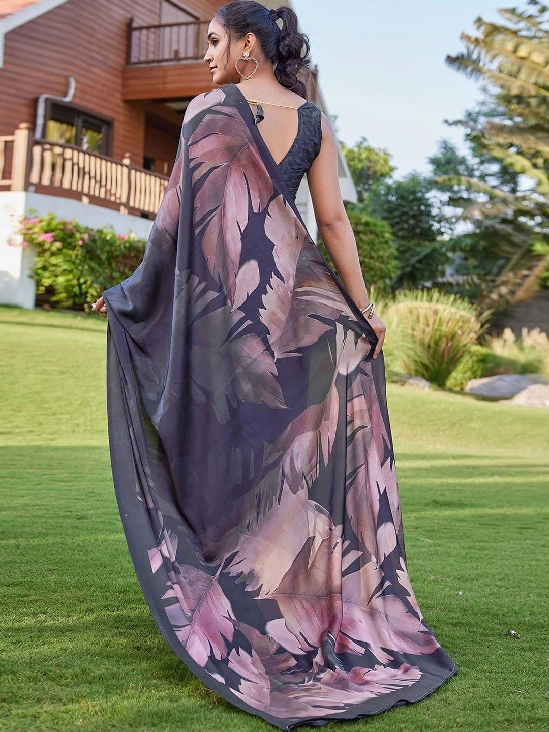 Satrani Floral Satin Designer Saree thumbnail 4