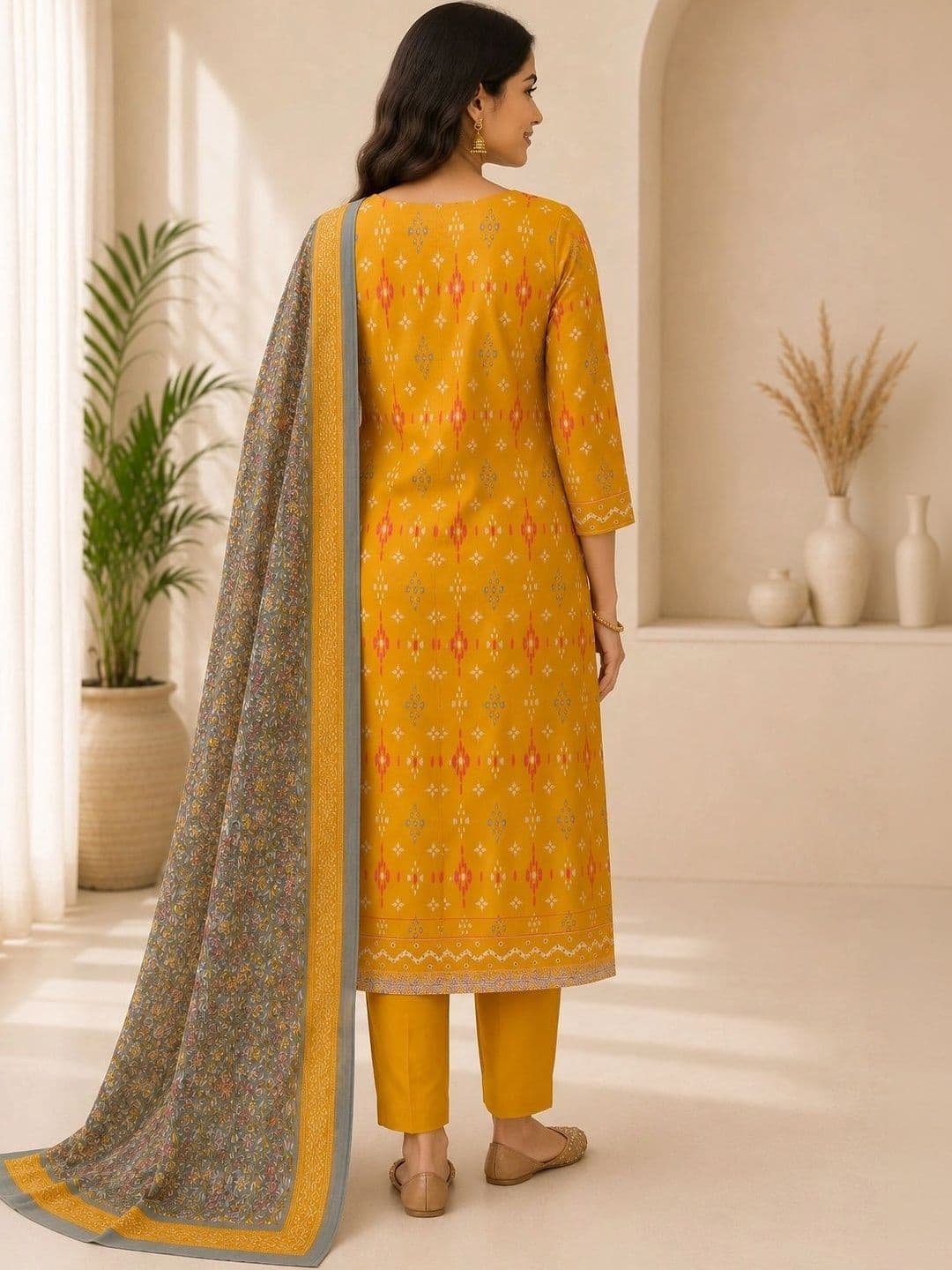 Anouk Women Ethnic Motifs Printed Regular Thread Work Pure Cotton Kurta with Trousers & With Dupatta thumbnail 6