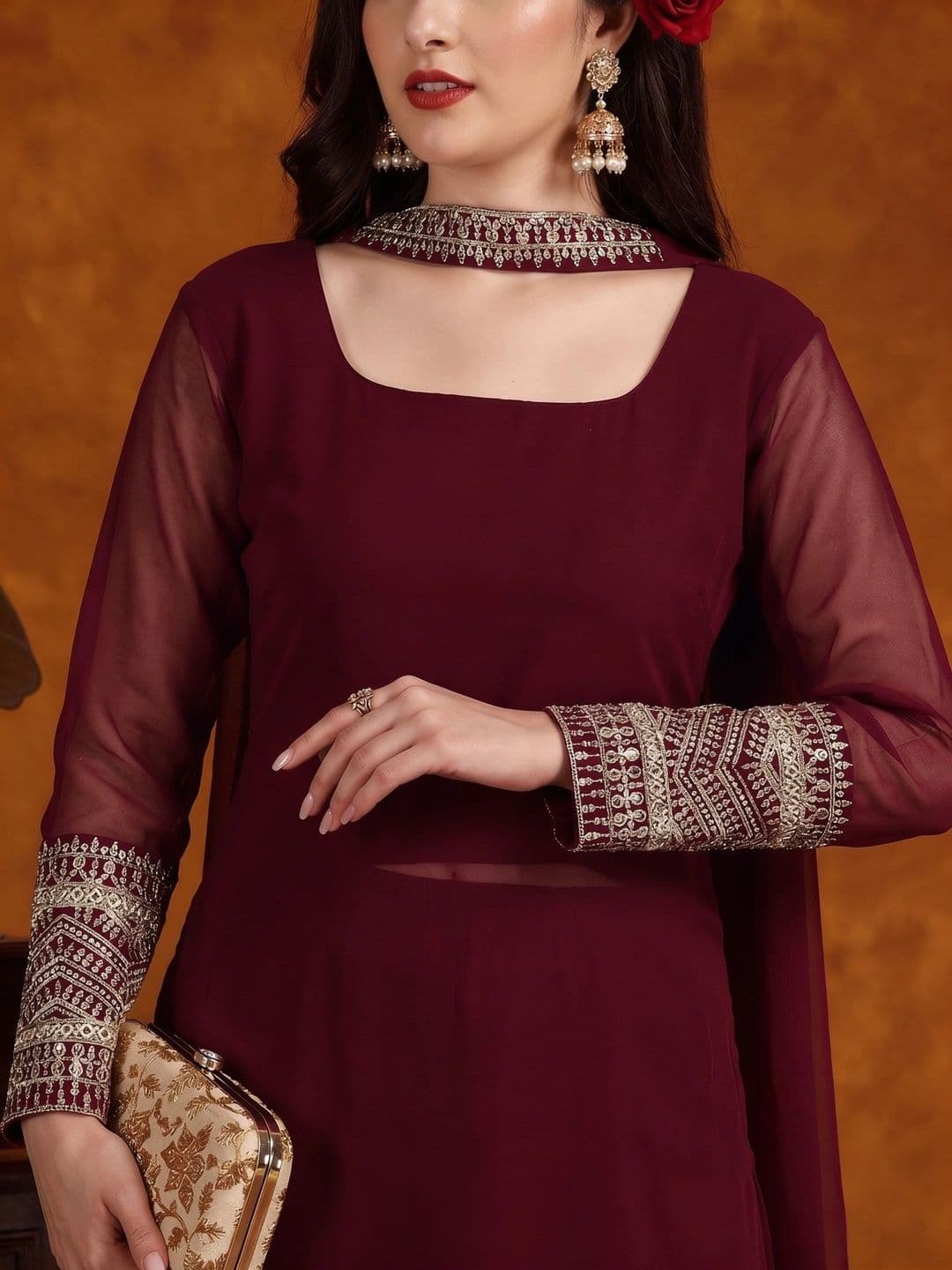 Utsavya Women Ethnic Motifs Embroidered Regular Kurta with Palazzos & With Dupatta thumbnail 5