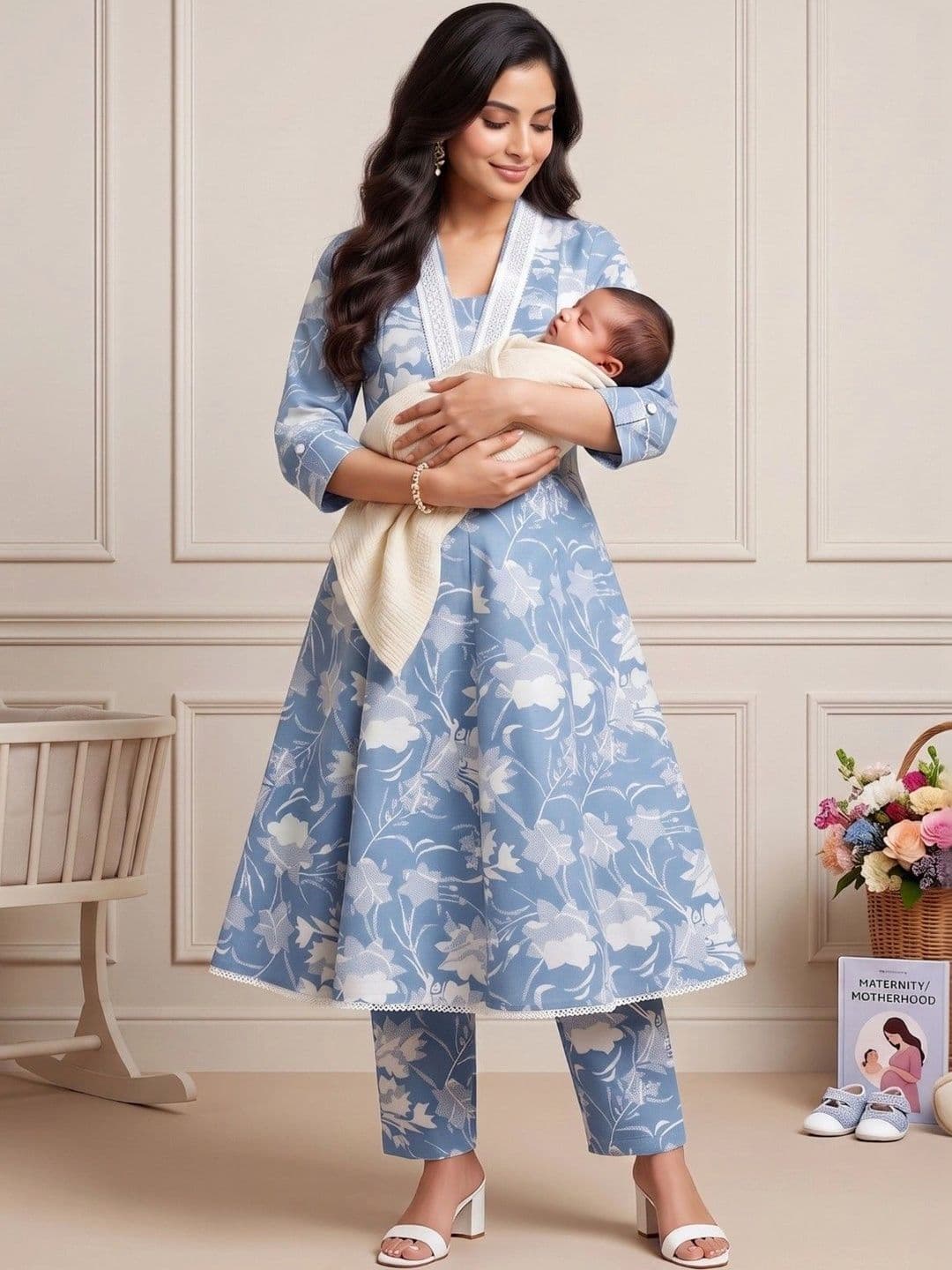 DUMMY SHAPE Women Floral Printed Empire Kurta with Trousers thumbnail 7