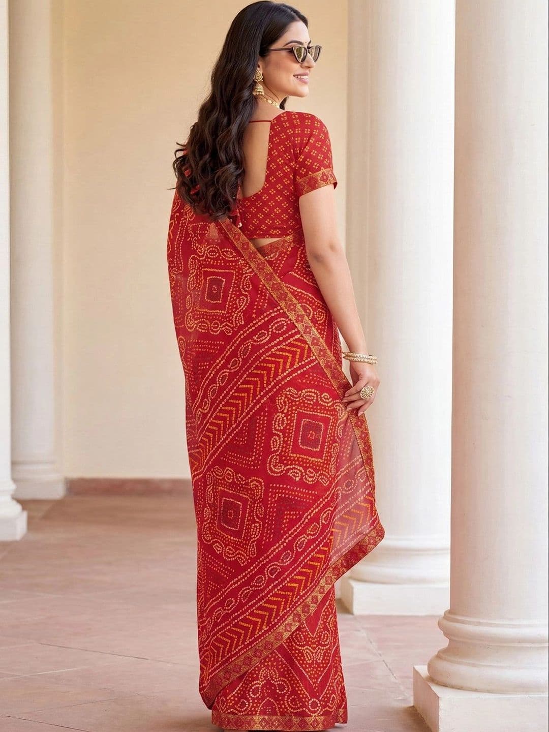 Anouk Rustic Bandhani Poly Chiffon Designer Bandhani Saree thumbnail 5