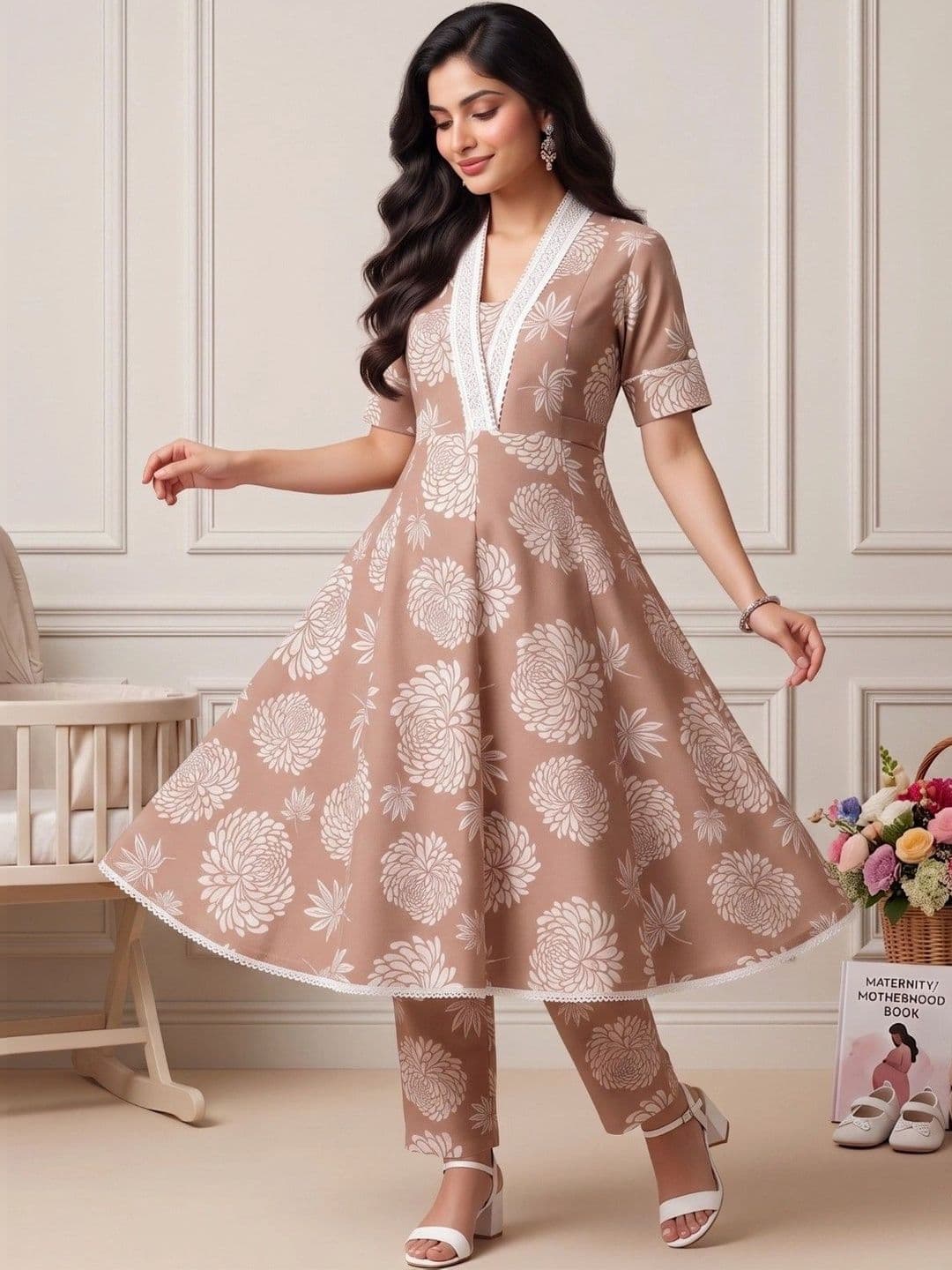 DUMMY SHAPE Women Floral Printed Empire Kurta with Trousers thumbnail 4