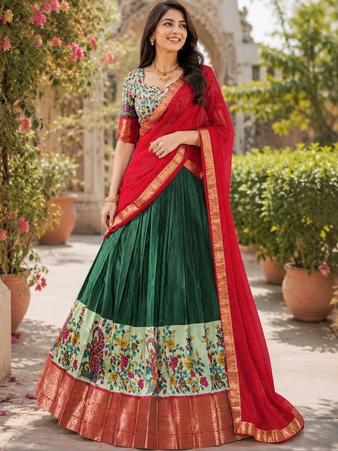 KALINI Printed Ready to Wear Lehenga & Unstitched Blouse With Dupatta - view 1