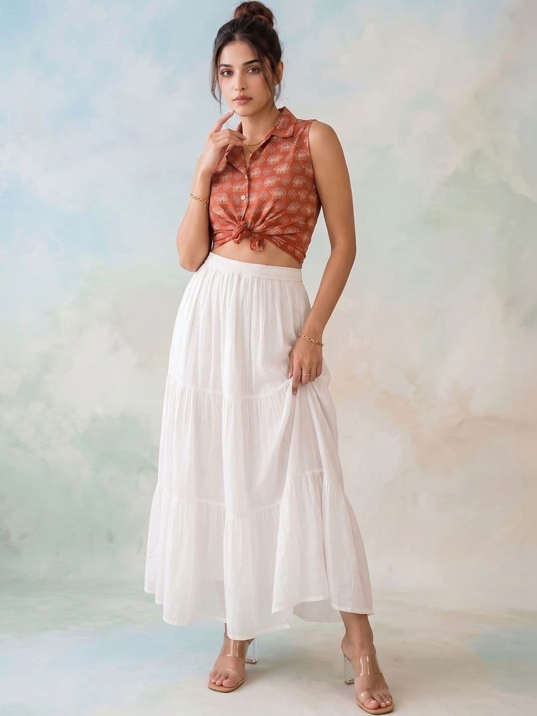 AADVIKA Women Tiered Maxi Tiered Skirt thumbnail 5